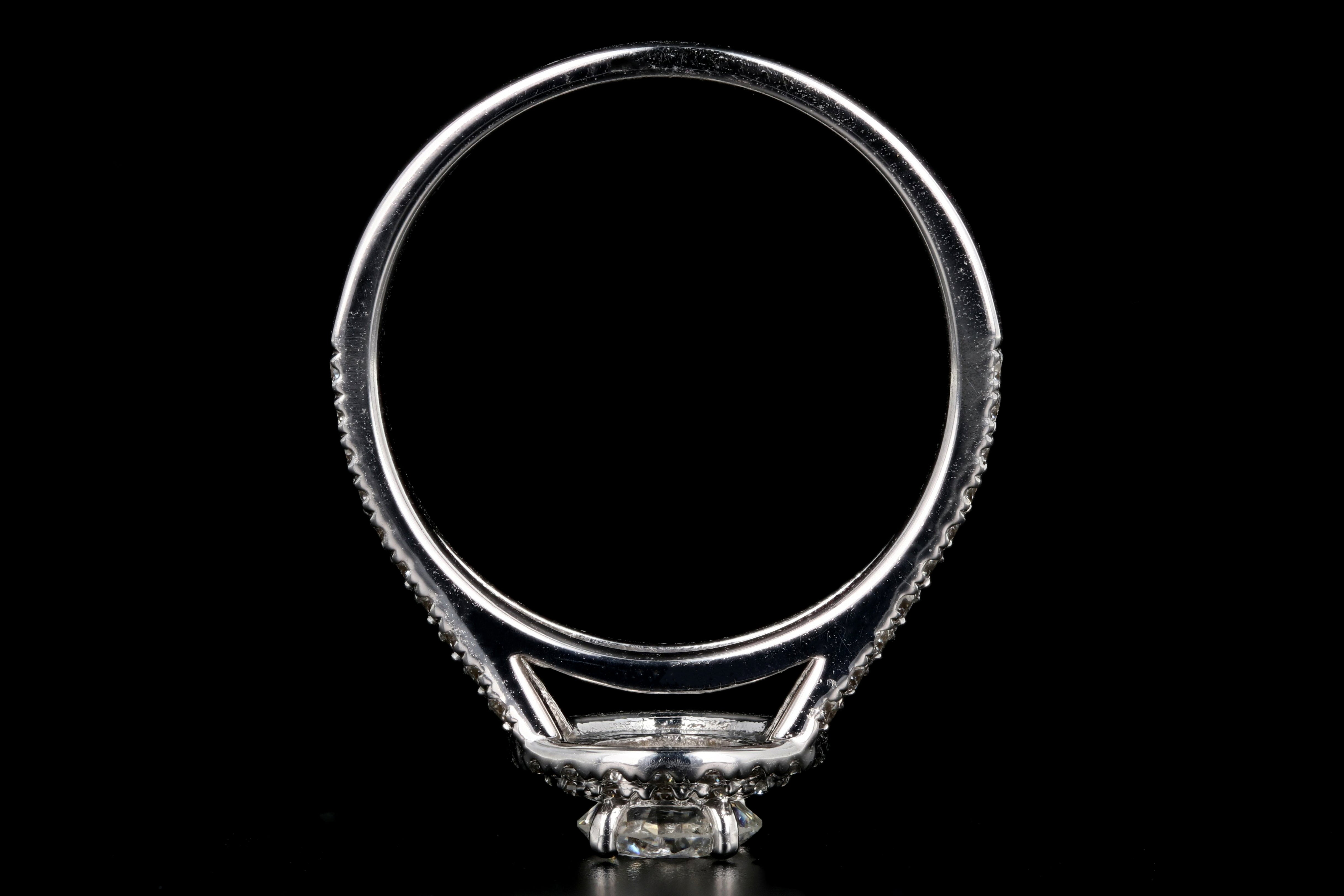 New 18K White Gold .55 Carat Round Brilliant Cut Double Halo Split Shank Engagement Ring - Queen May