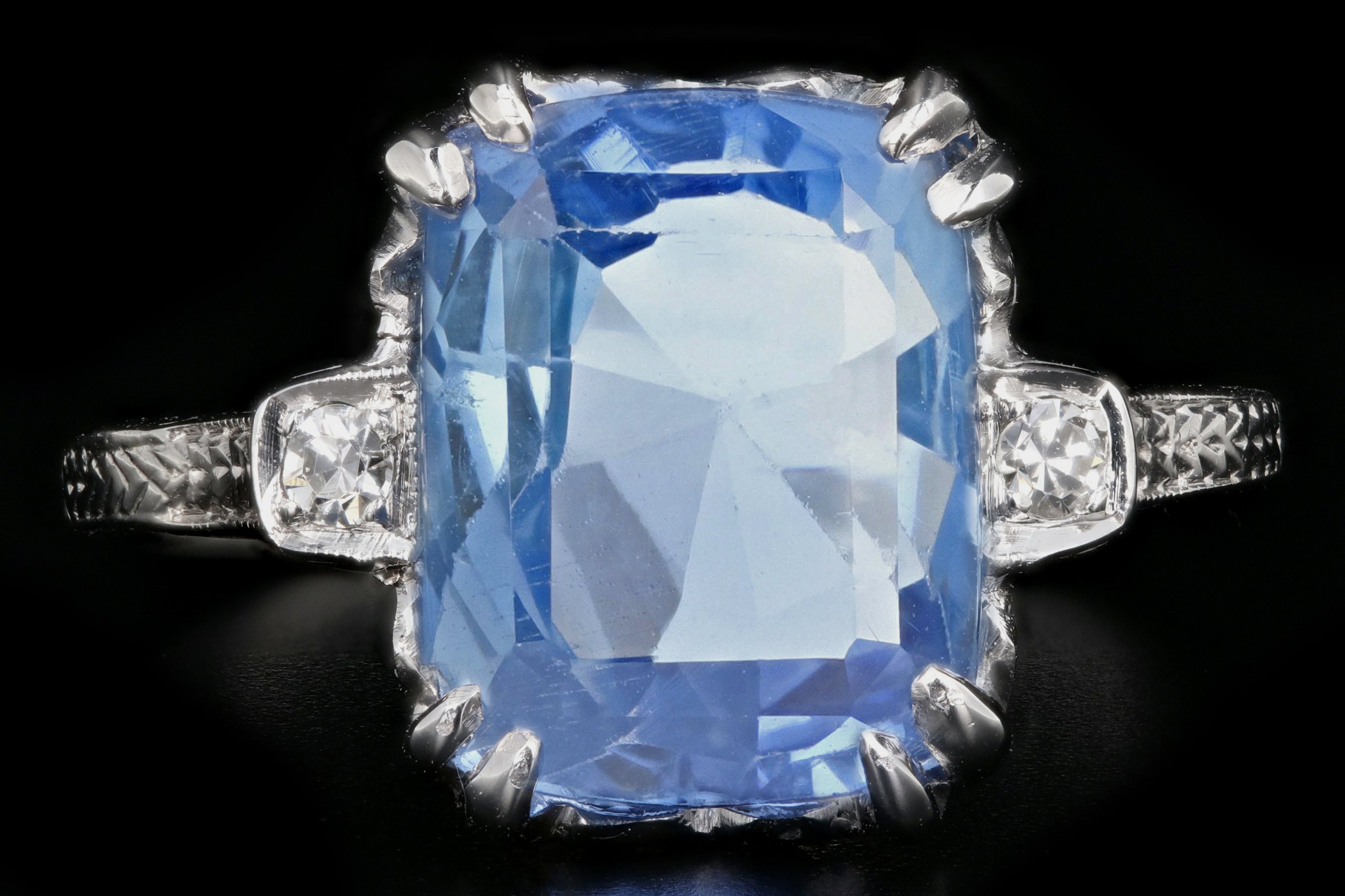 Art Deco Platinum 5.5 Carat Natural No Heat Ceylon Sapphire Ring GIA Certified - Queen May