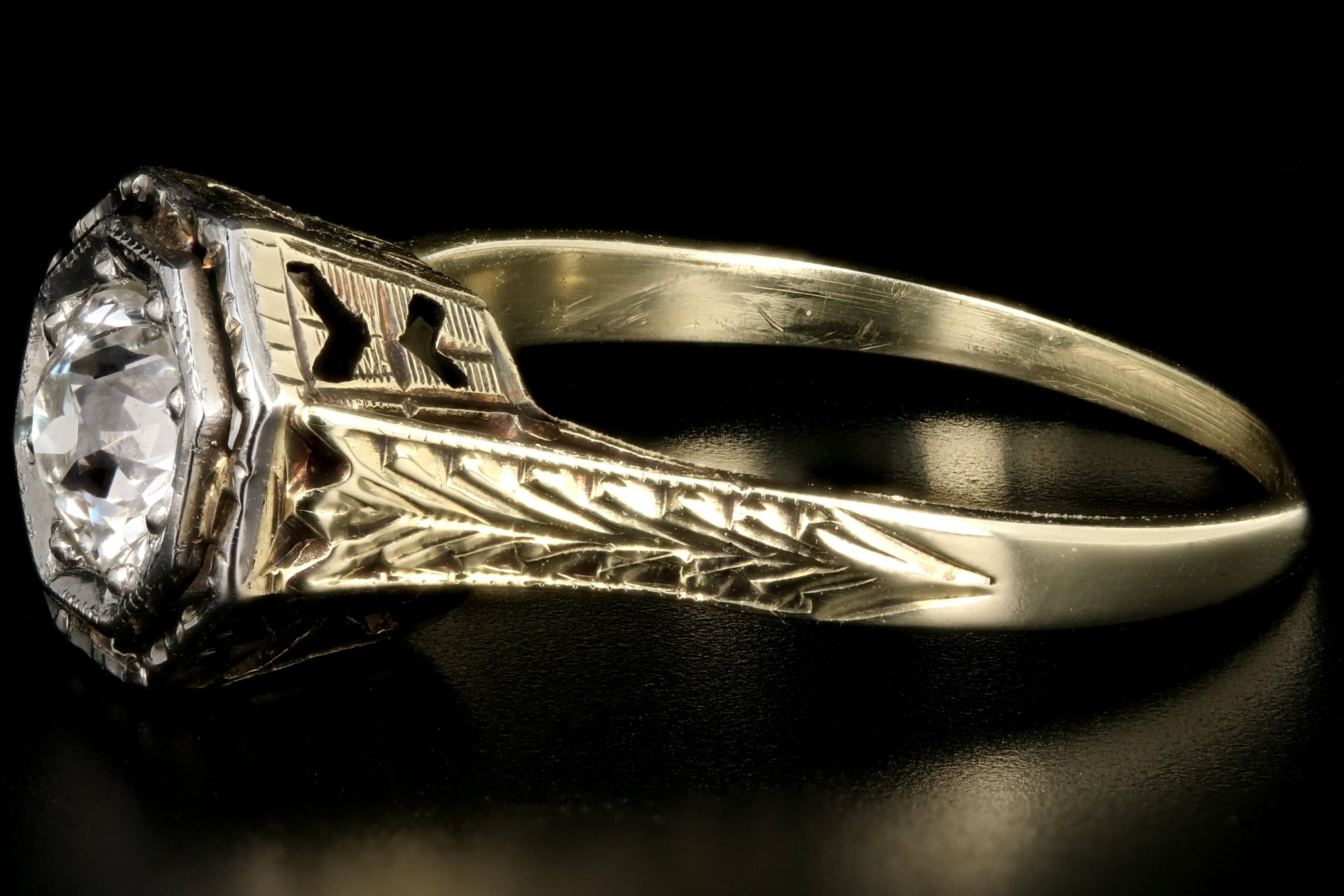 Art Deco 14K .52CT Old European Cut Diamond Engagement Ring - Queen May
