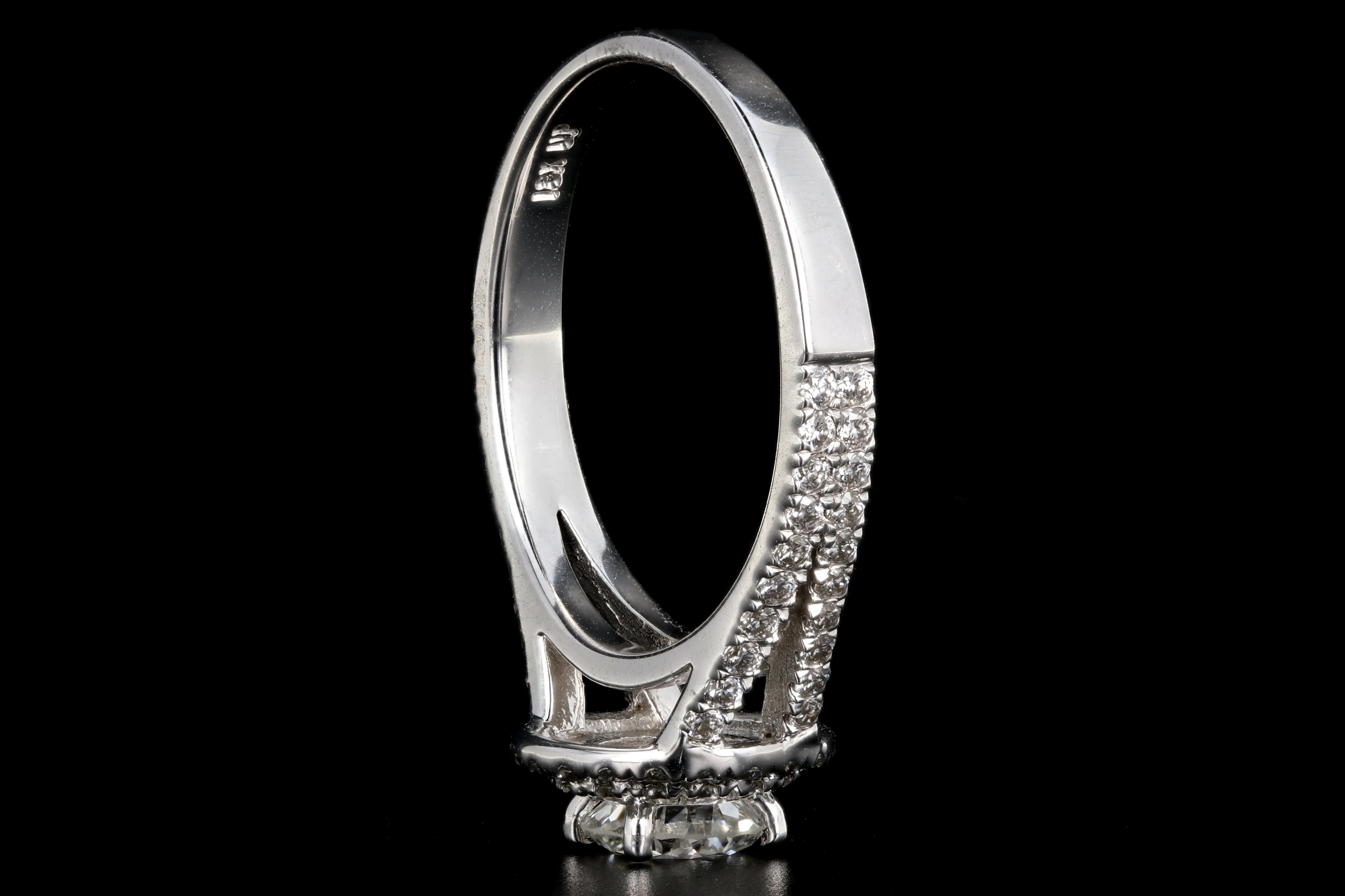 New 18K White Gold .55 Carat Round Brilliant Cut Double Halo Split Shank Engagement Ring - Queen May