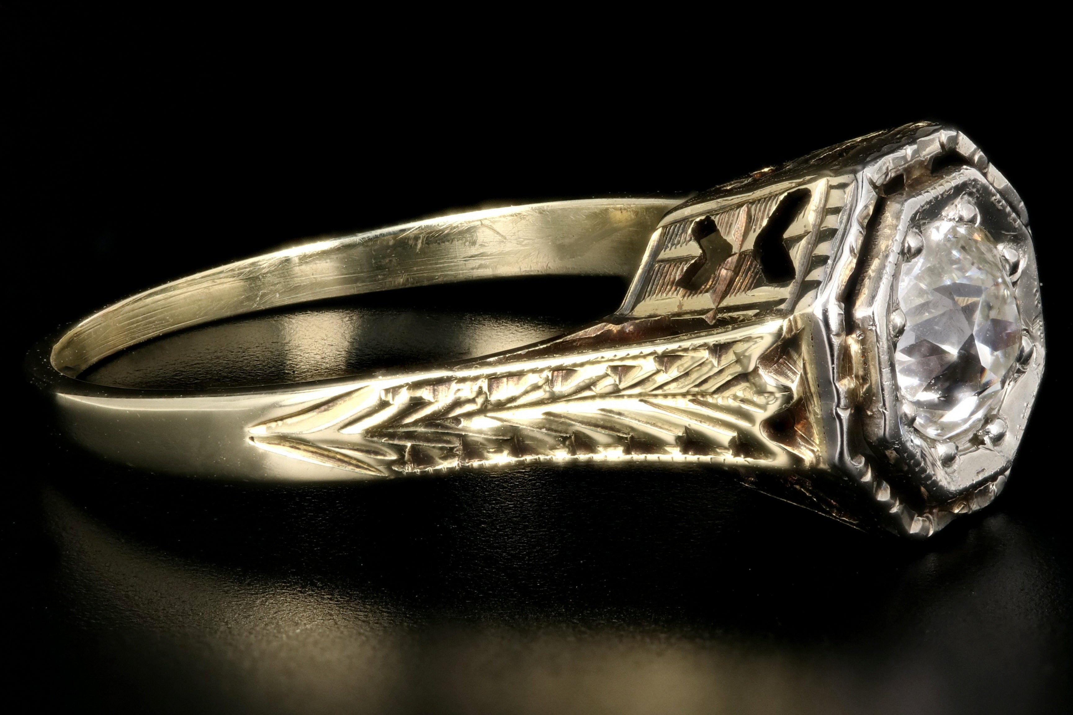 Art Deco 14K .52CT Old European Cut Diamond Engagement Ring - Queen May