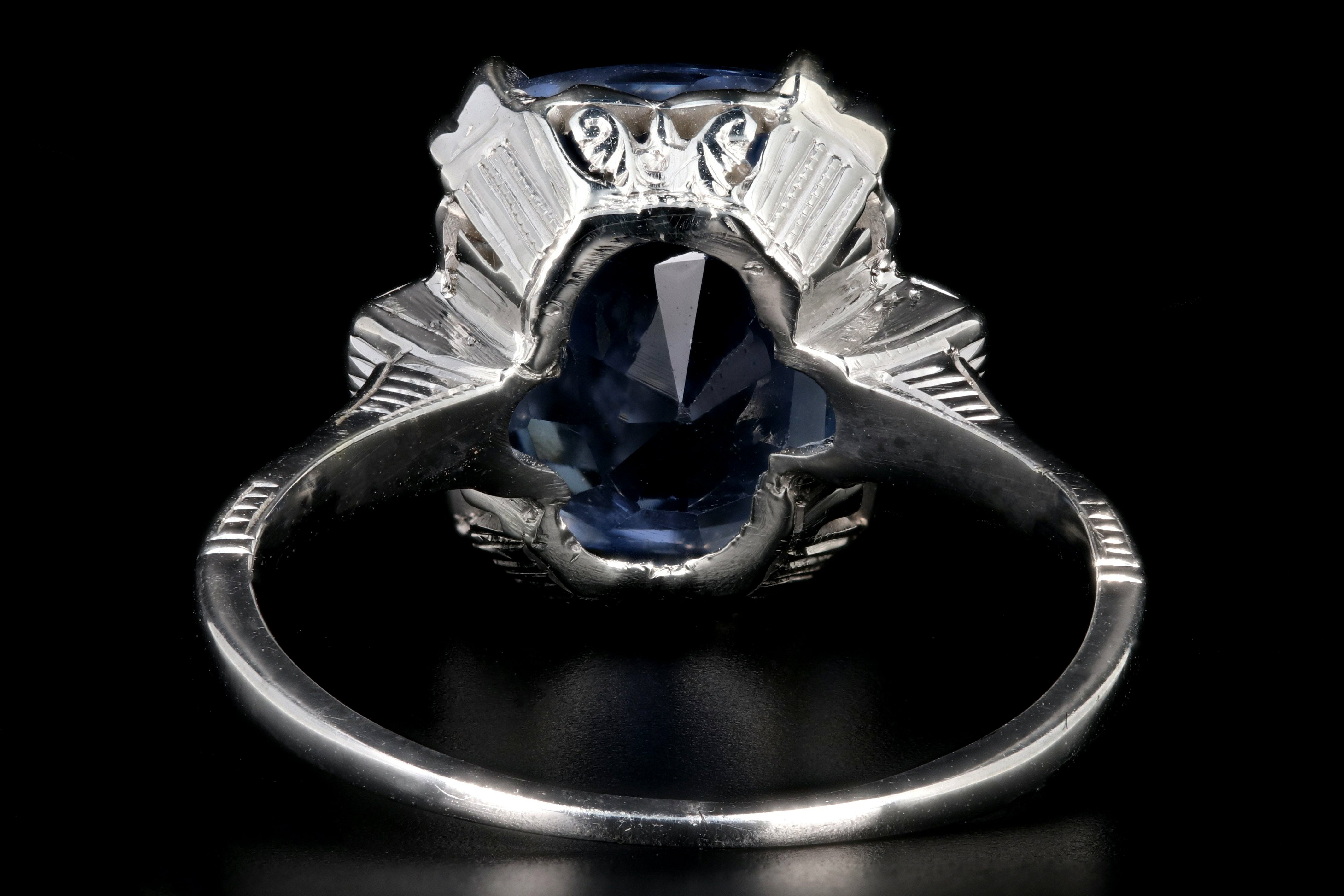 Art Deco Platinum 5.5 Carat Natural No Heat Ceylon Sapphire Ring GIA Certified - Queen May