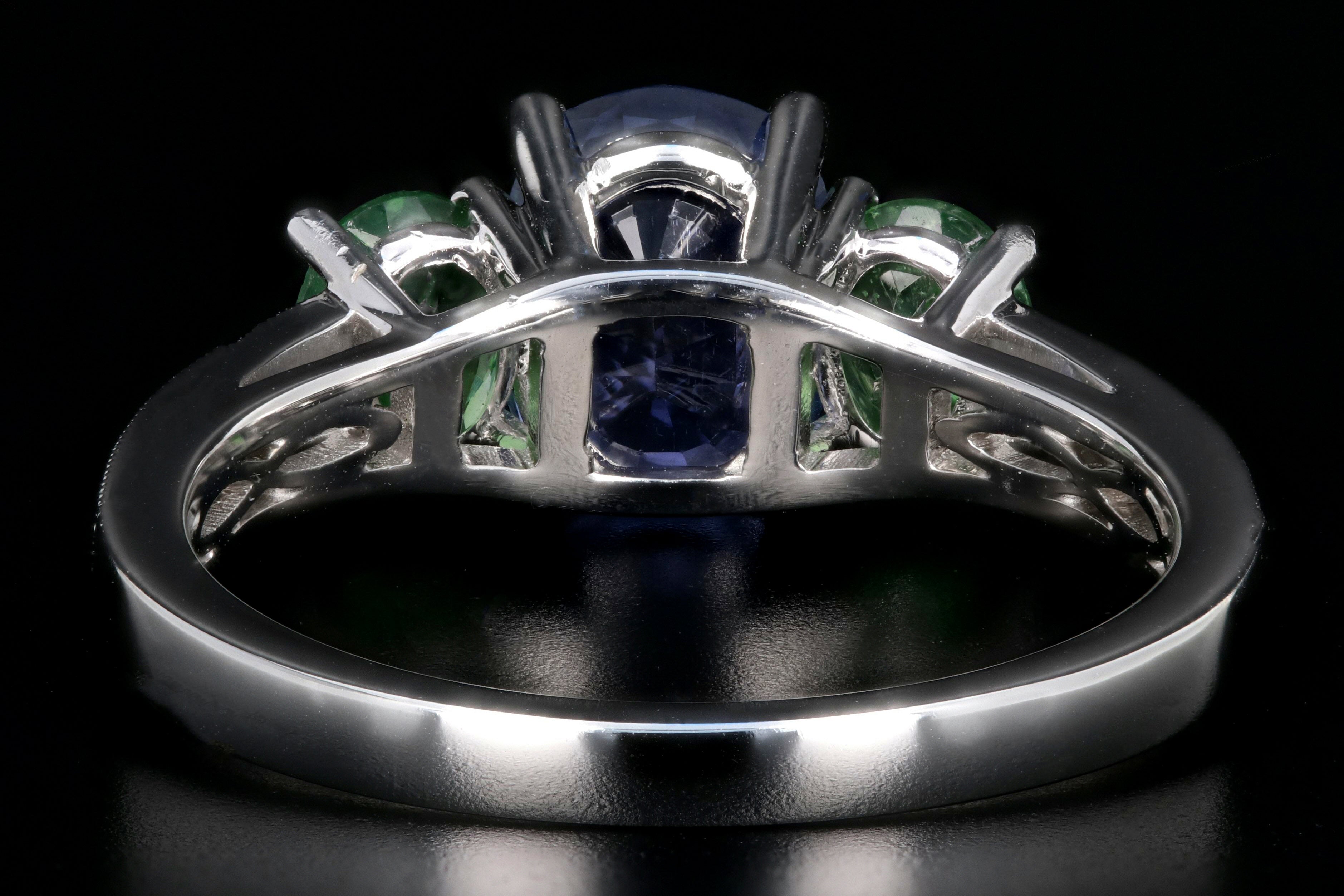 New 14K White Gold Heat Treated Purple Sapphire and Tsavorite Garnet AND Diamond Ring - Queen May