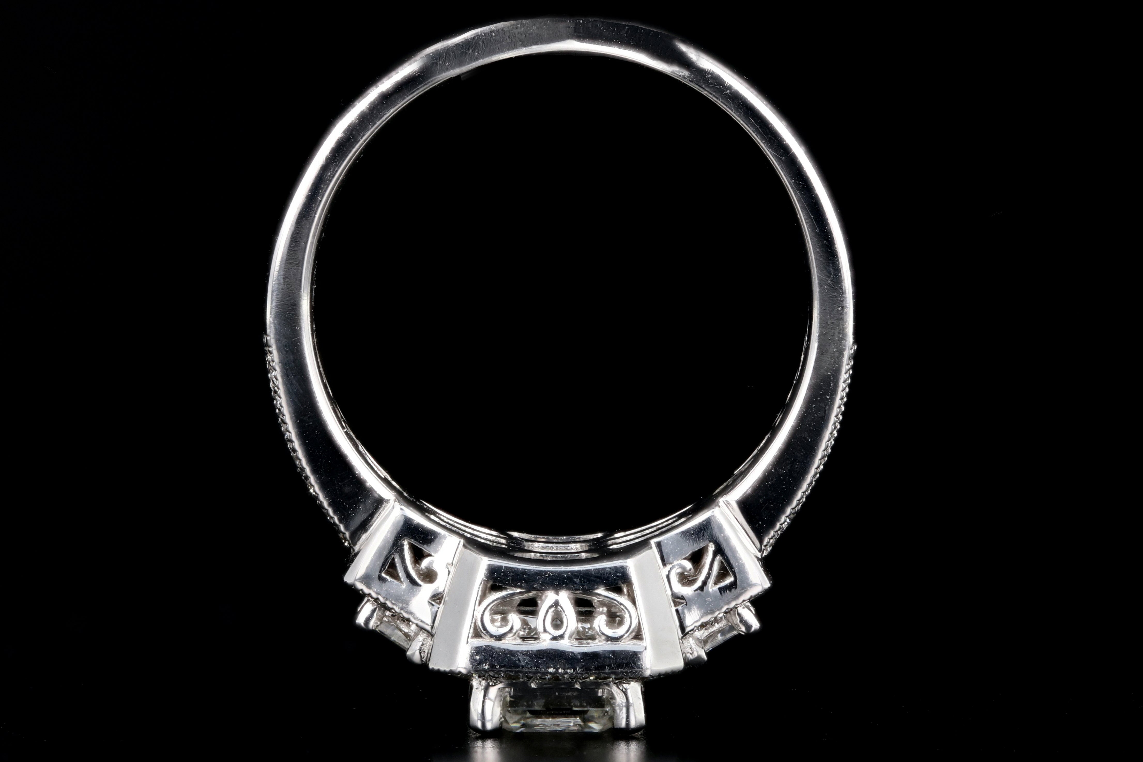 Modern 14K White Gold 1 Carat Emerald Cut Diamond Halo Engagement Ring - Queen May