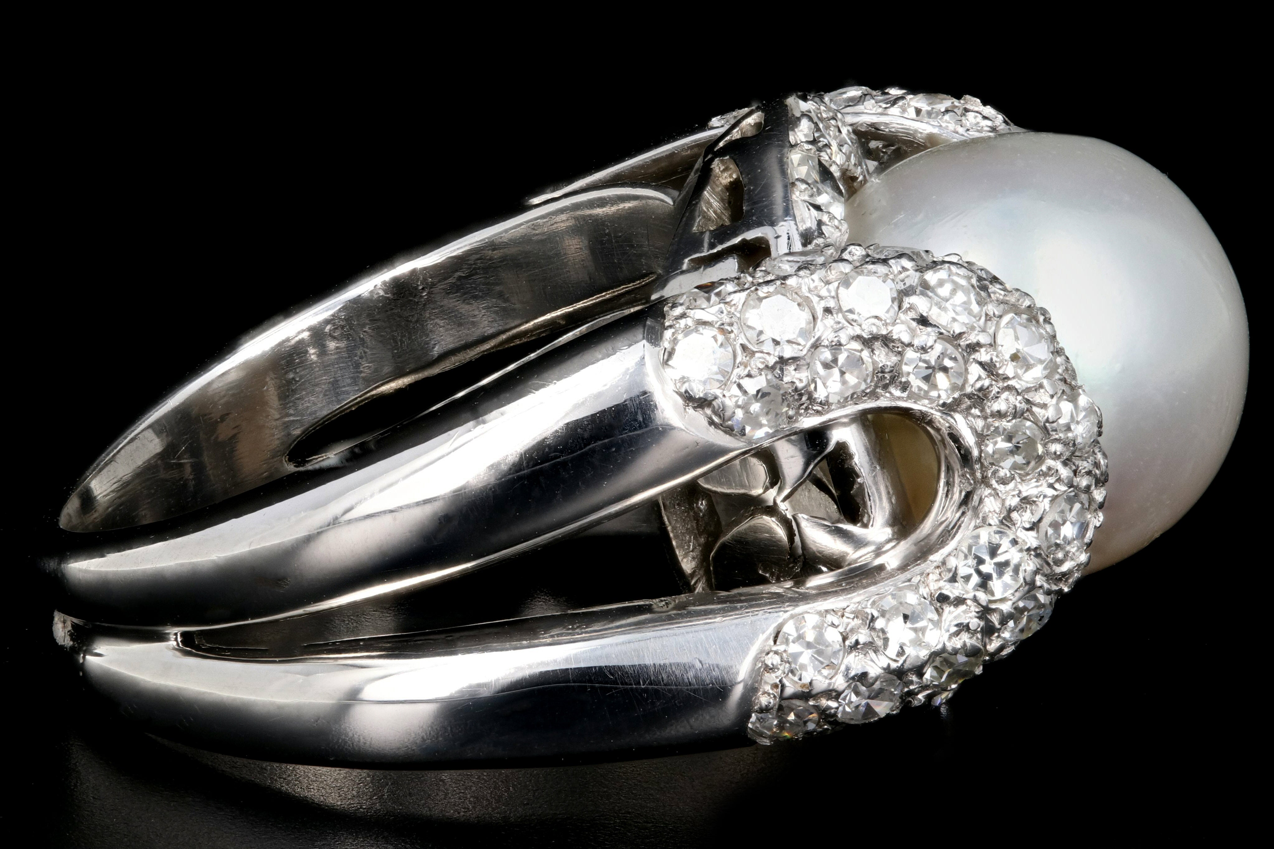 Modern Platinum 10.5mm Pearl and Diamond Ring - Queen May
