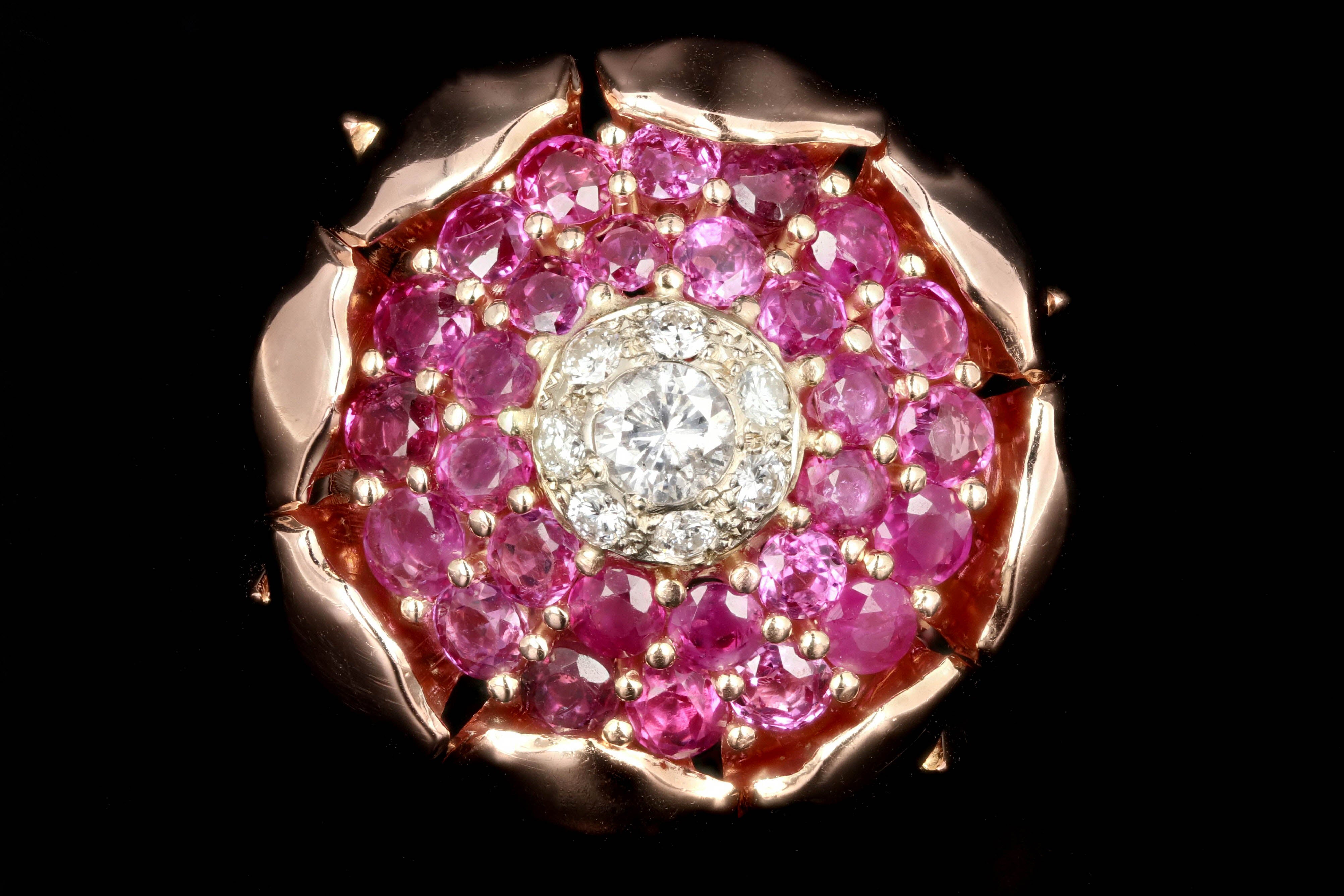 Retro 14K Rose Gold 2.5 Carat Natural Ruby and Diamond Cocktail Ring - Queen May
