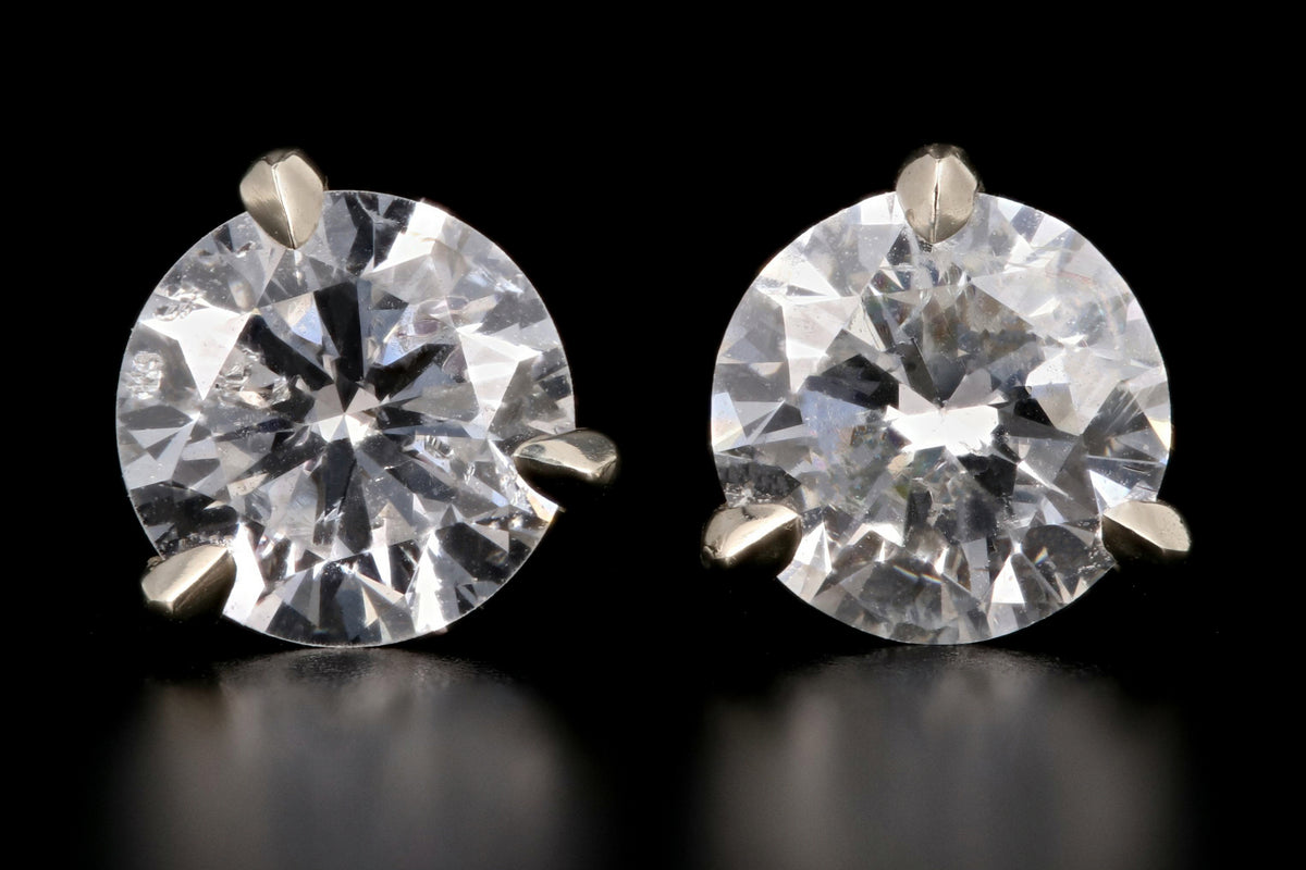 14K White Gold 1.12 CTW Diamond 3 Prong Martini Studs - Queen May