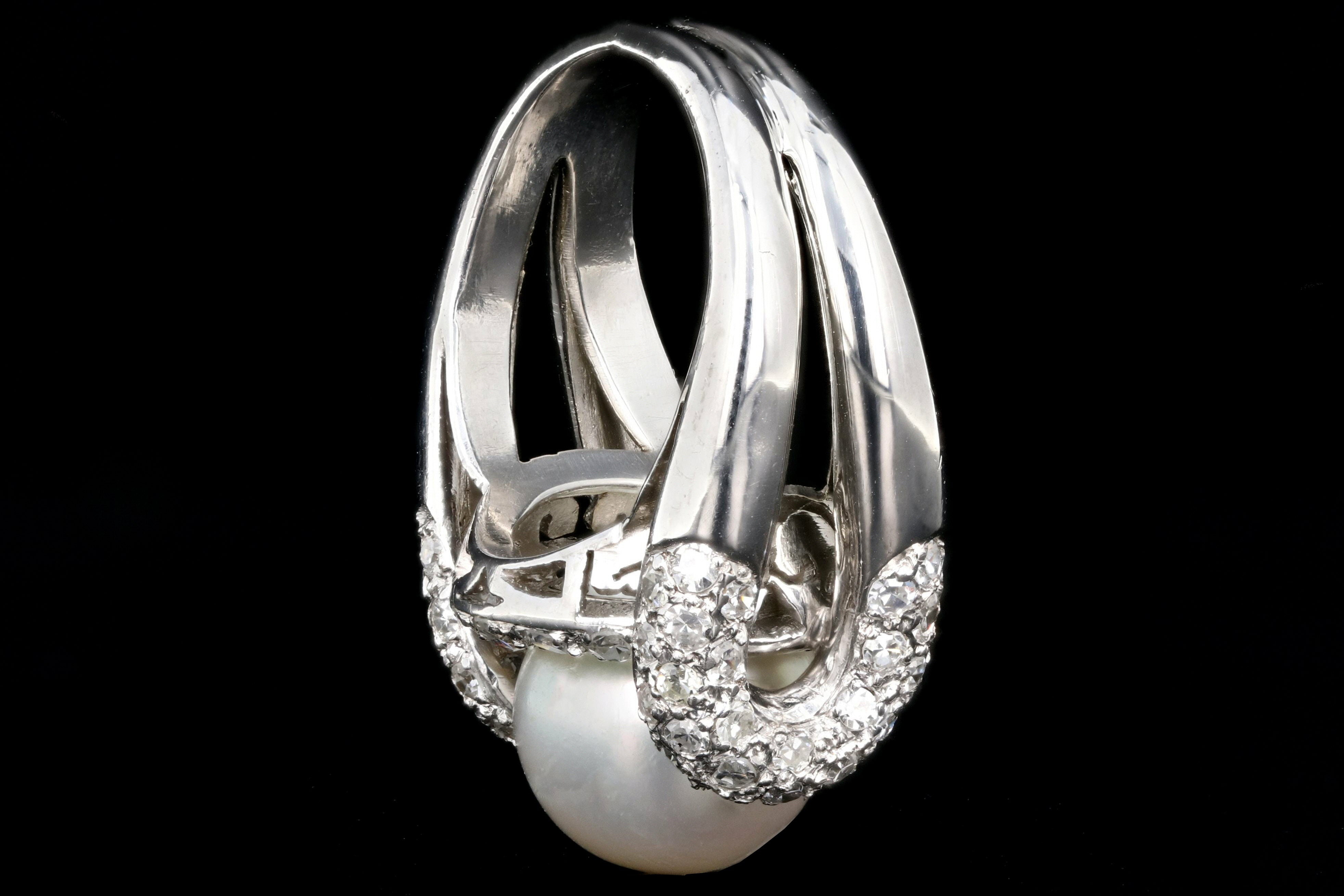 Modern Platinum 10.5mm Pearl and Diamond Ring - Queen May