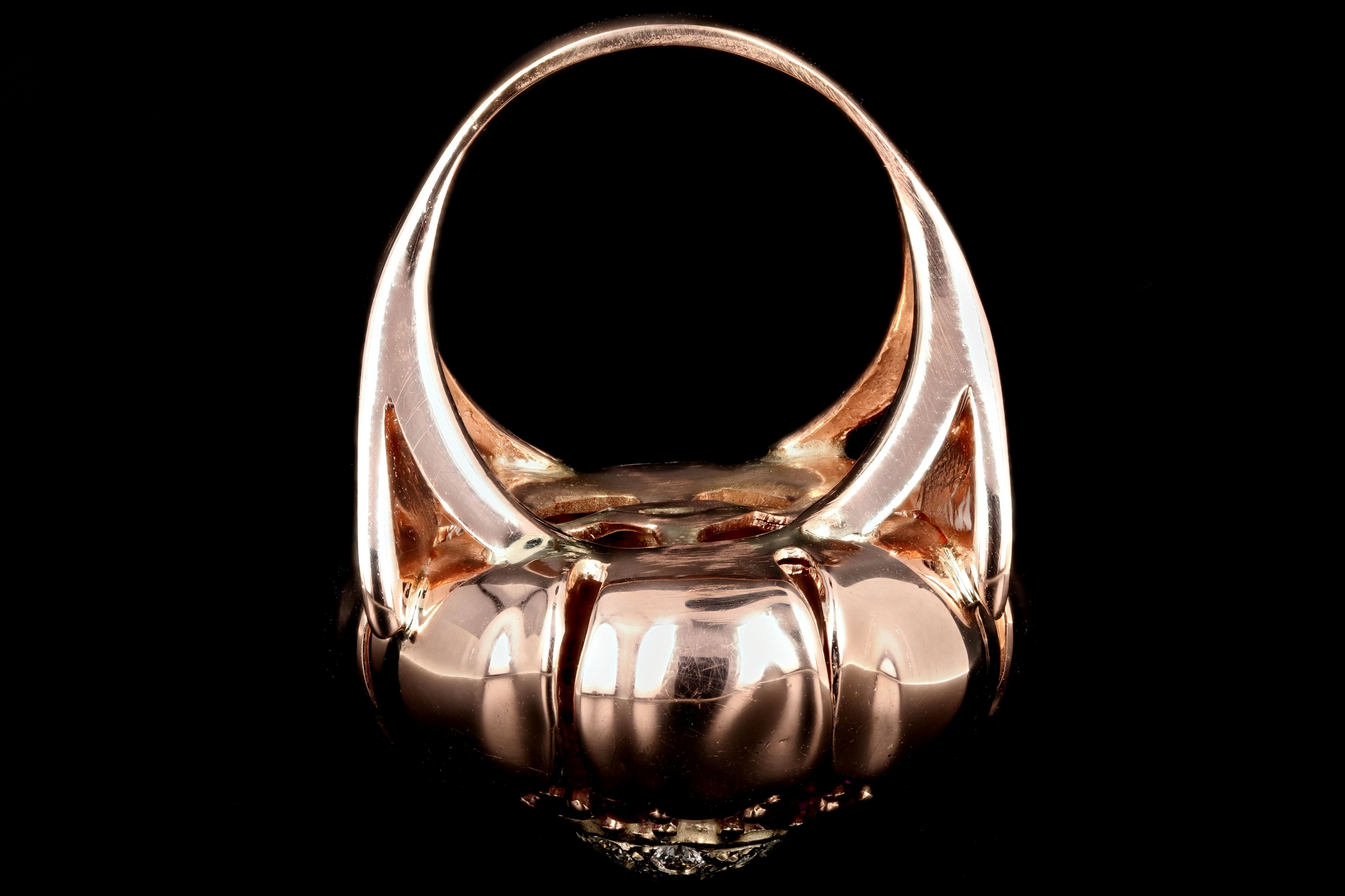 Retro 14K Rose Gold 2.5 Carat Natural Ruby and Diamond Cocktail Ring - Queen May