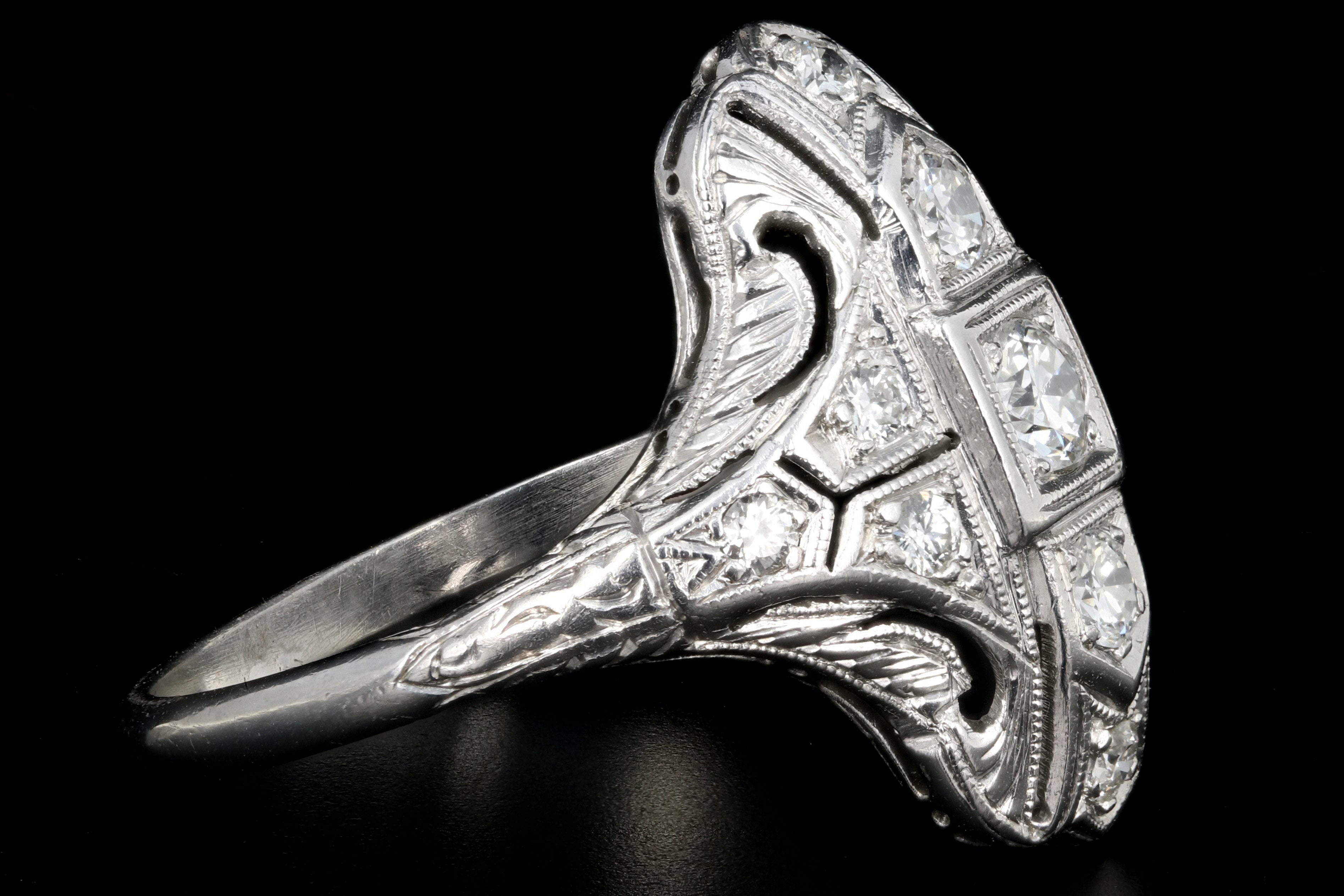 Art Deco Platinum Diamond Shield Ring Size 5.75 - Queen May
