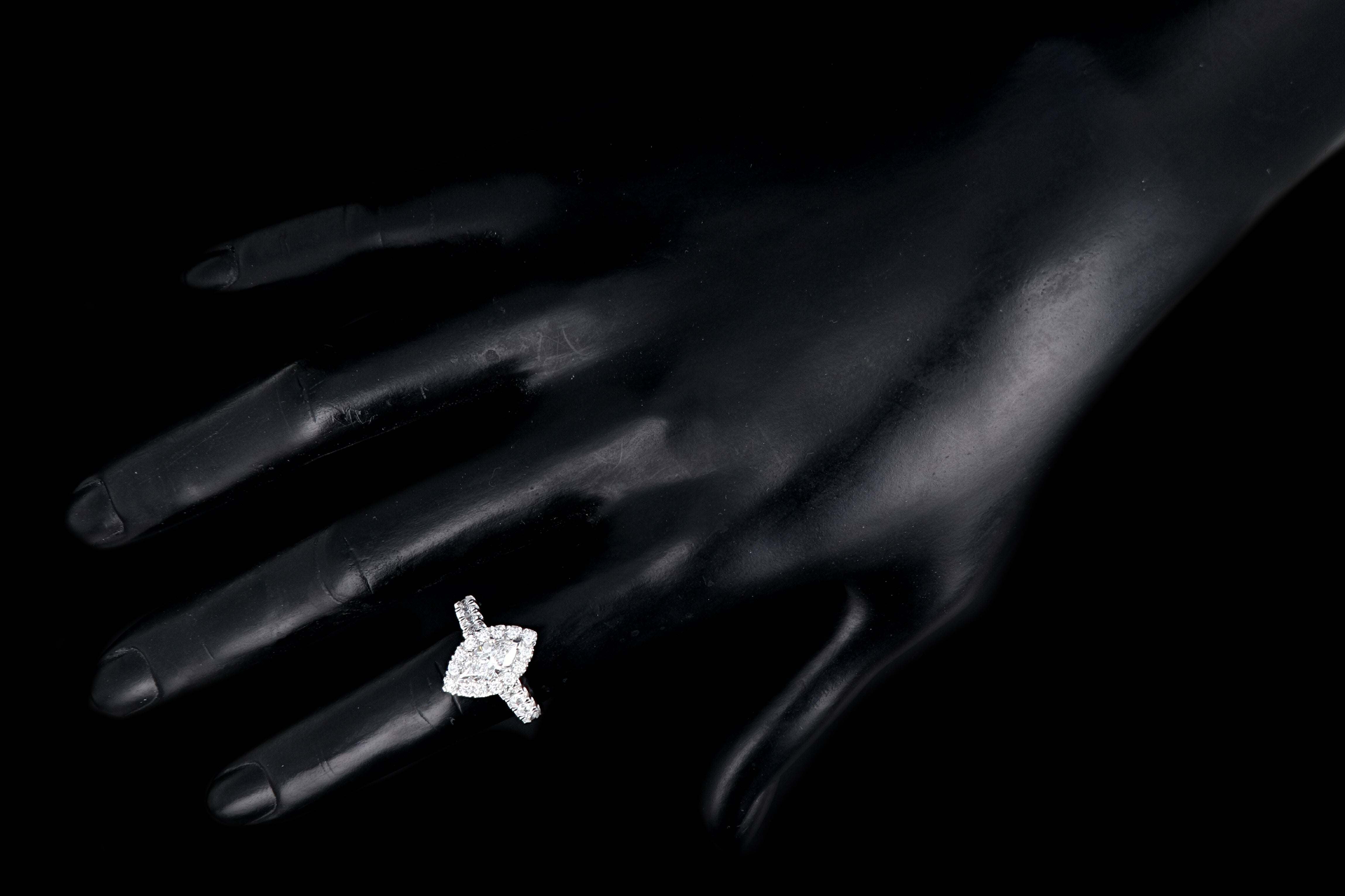 New 14K White Gold .78 Carat Marquise Cut Diamond Halo Engagement Ring GIA Certified - Queen May