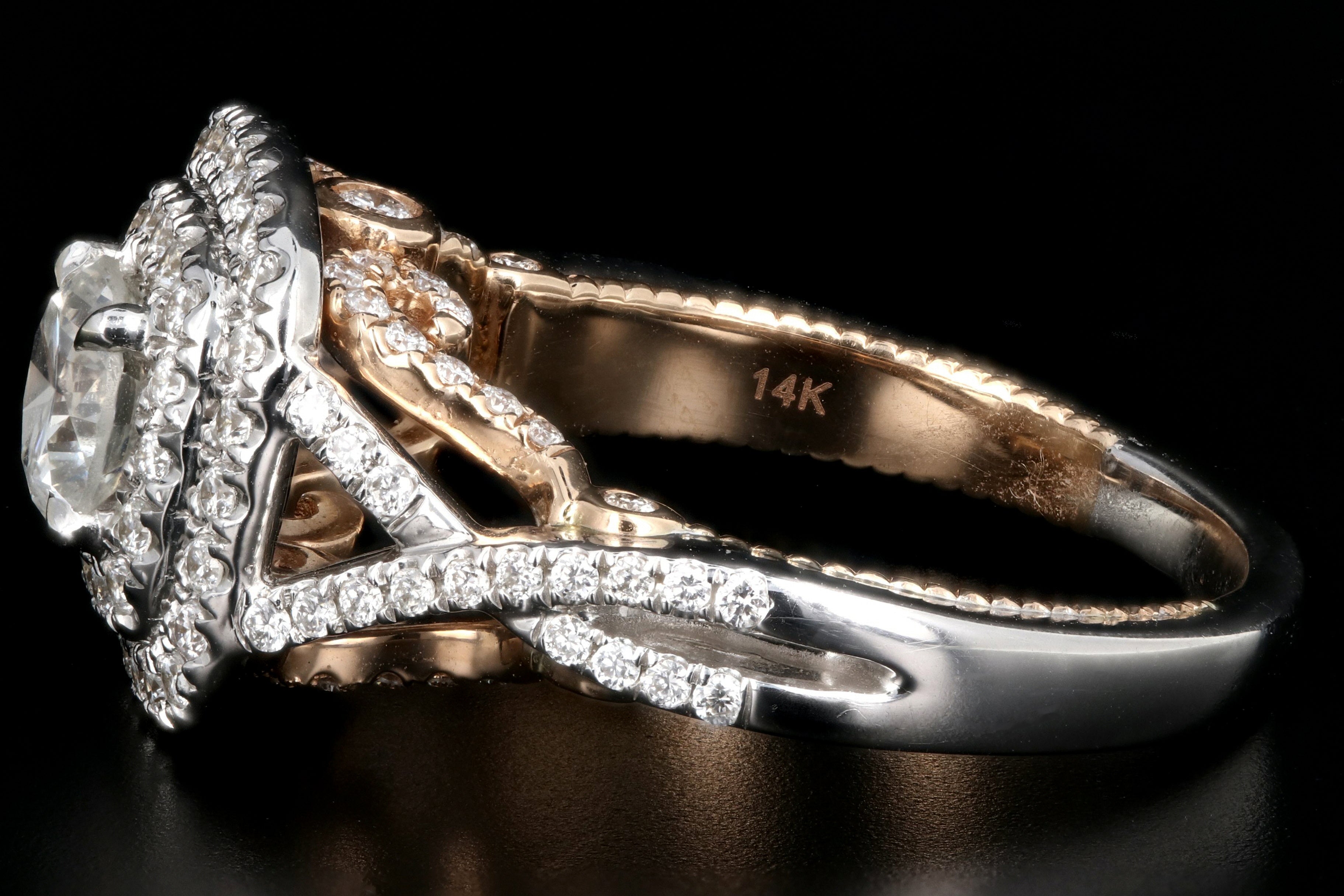 Modern 14K White Gold .70 CTR Diamond Double Halo Engagement Ring - Queen May