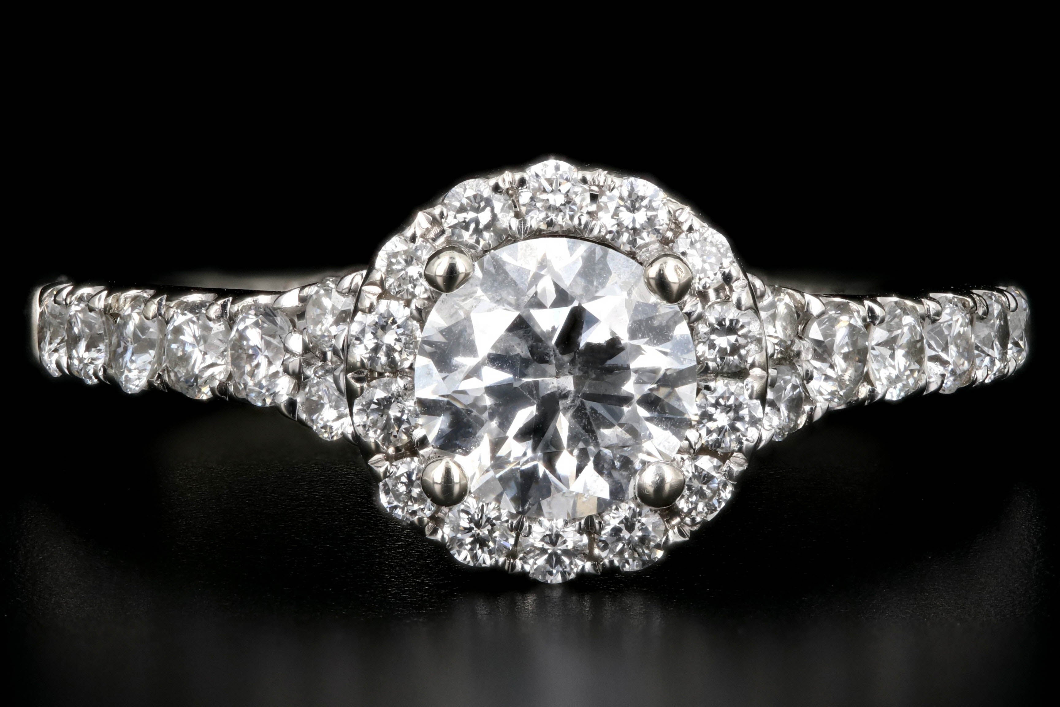 Modern 14K White Gold .70 Carat Diamond Halo Engagement Ring IGI Certified - Queen May