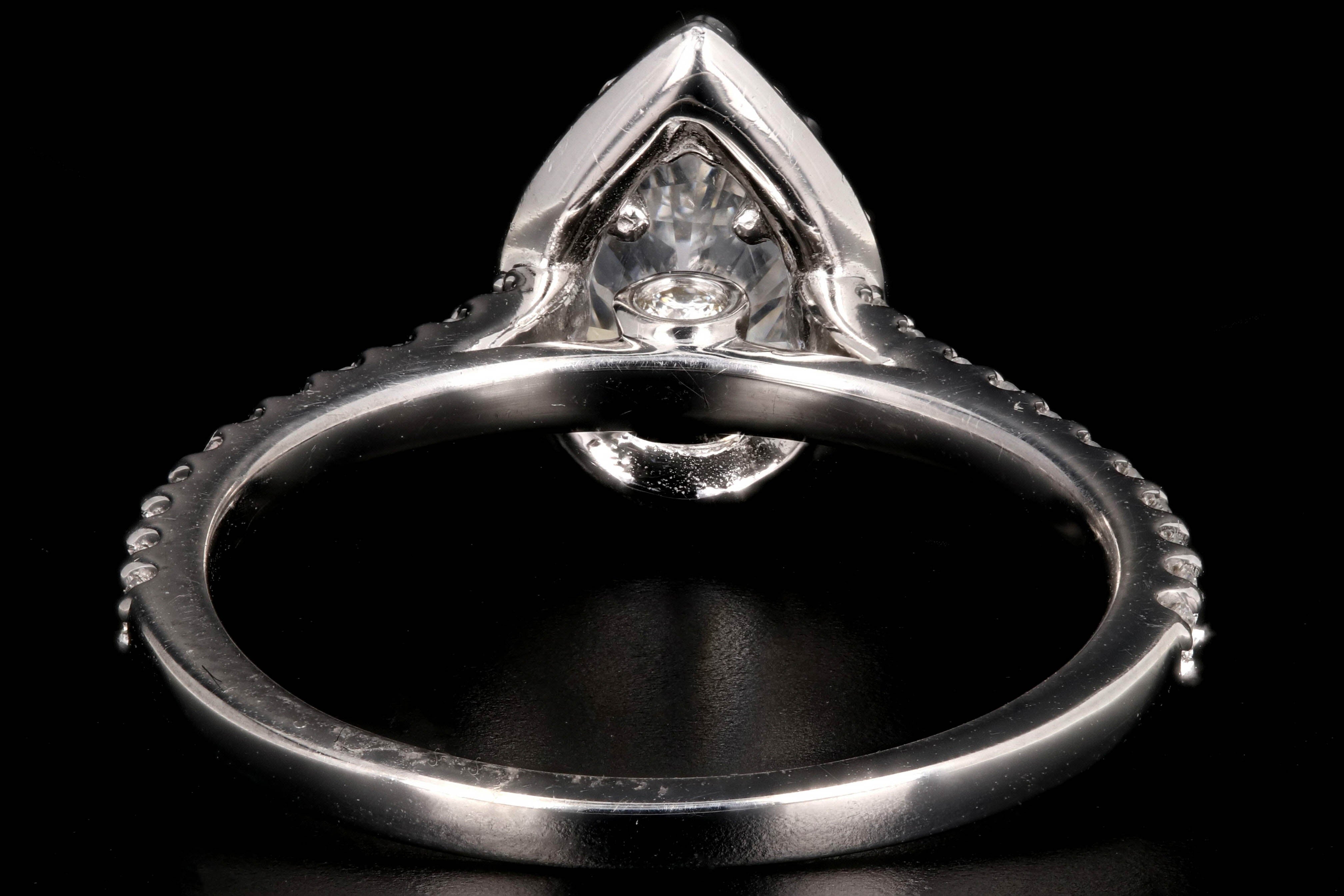 New 14K White Gold 1.01 Carat Pear Shaped Diamond Halo Ring - Queen May