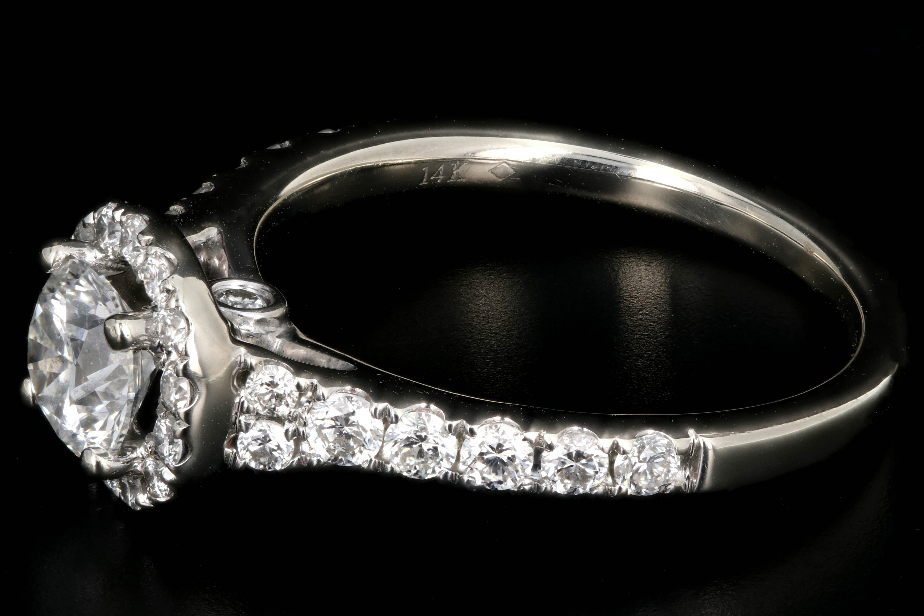 Modern 14K White Gold .70 Carat Diamond Halo Engagement Ring IGI Certified - Queen May