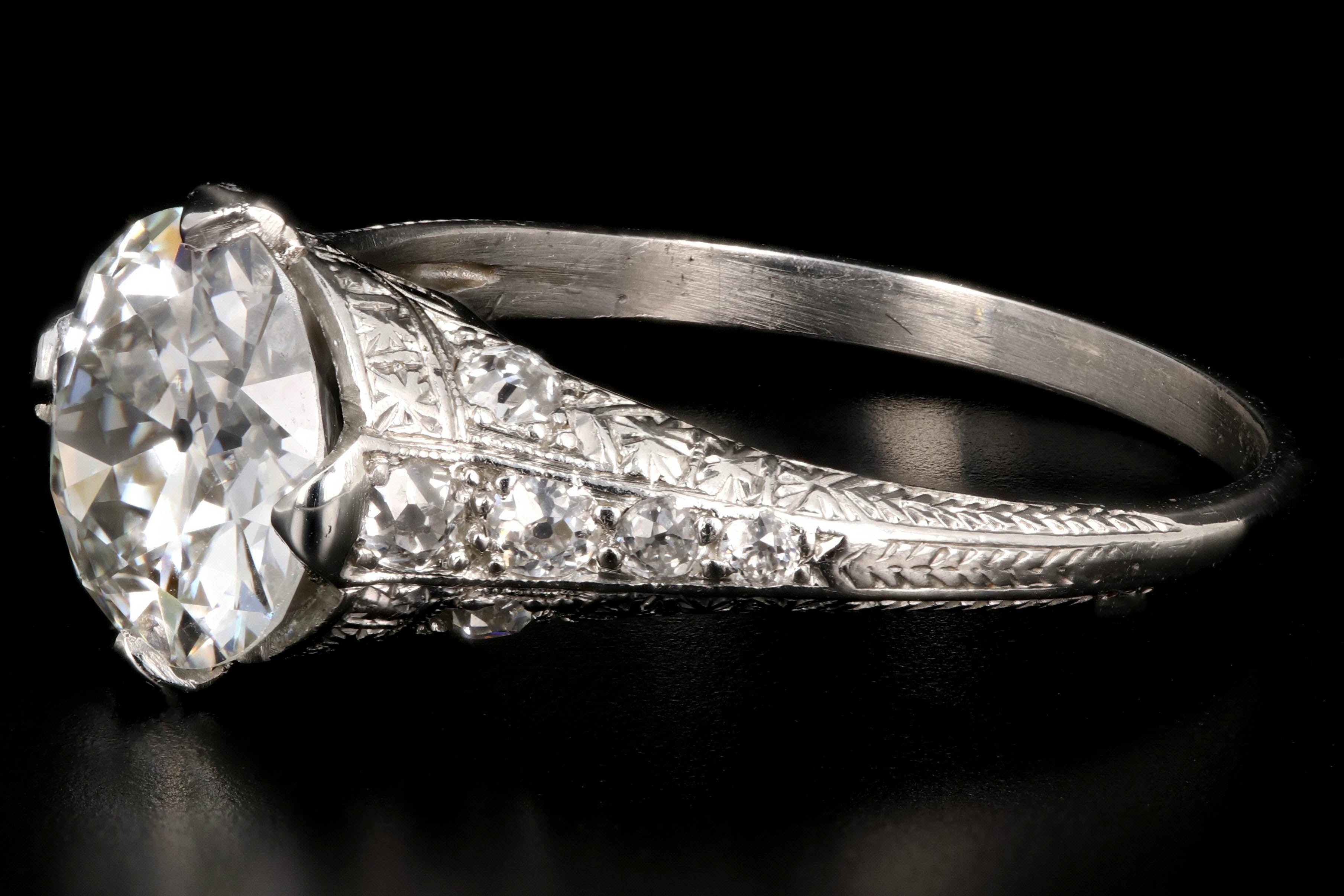 Art Deco Platinum 1.99 Carat Old European Cut Diamond Engagement Ring GIA Certified - Queen May