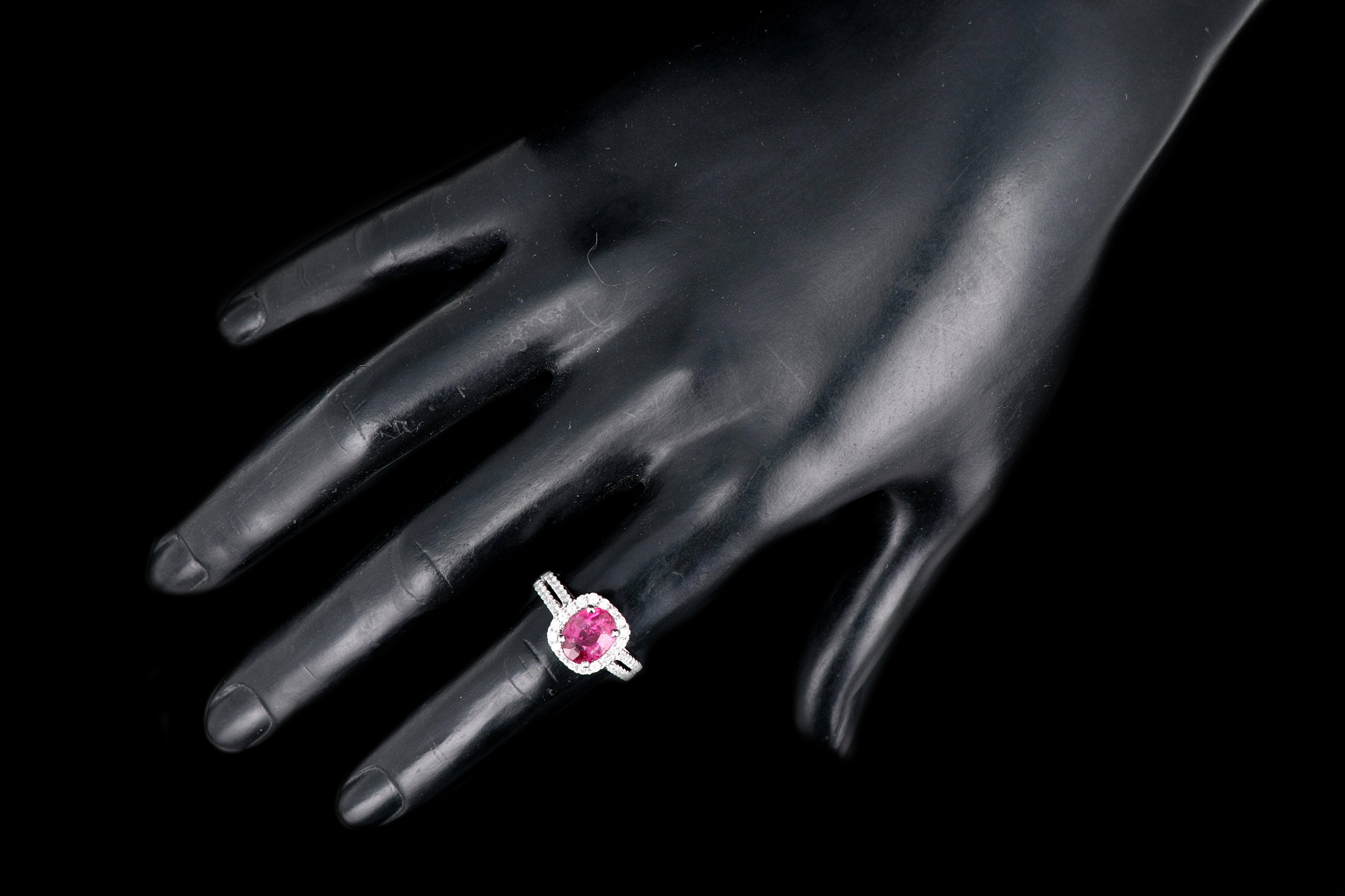 New 18K White Gold 1.85 Carat Rubellite Tourmaline and Diamond Ring - Queen May