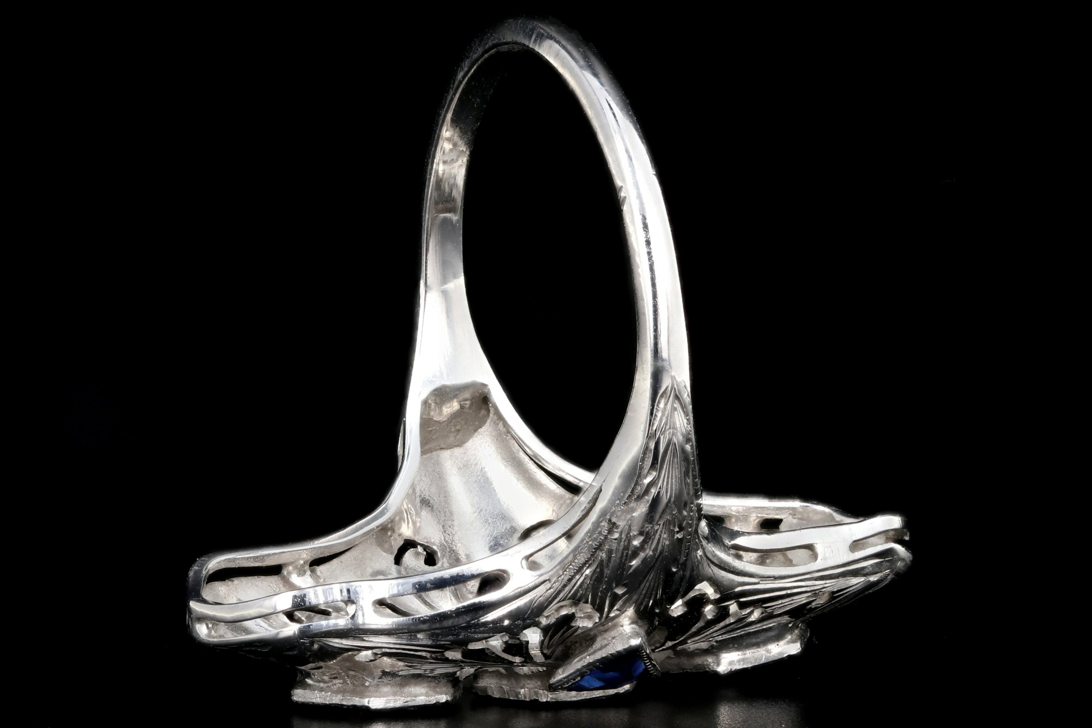 Art Deco 18K White Gold Diamond Sapphire 3 Stone Ring c.1920's - Queen May