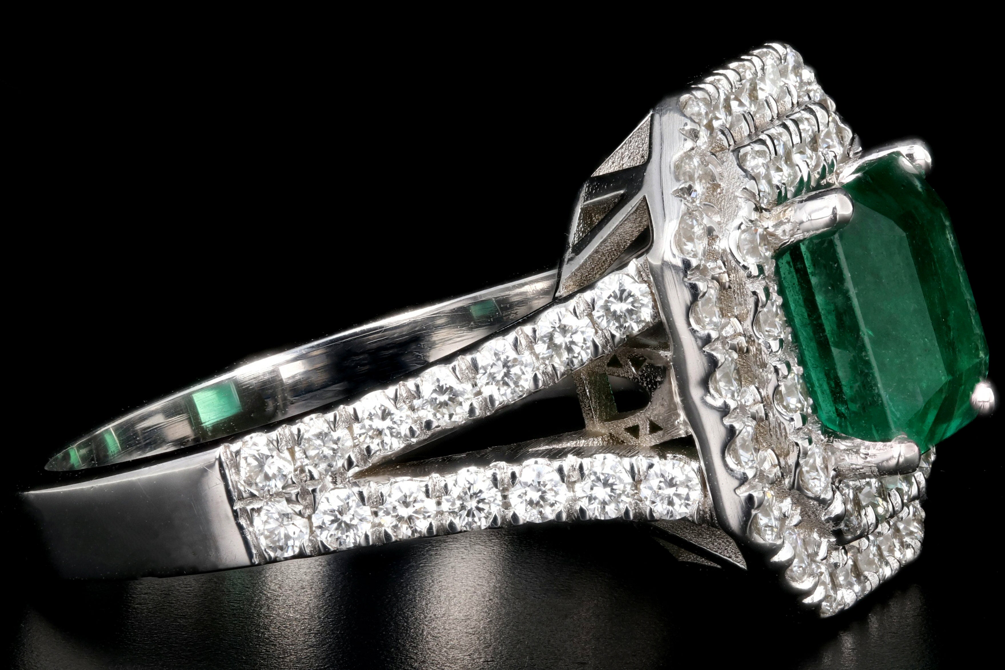 New 18K White Gold 2.15 Carat Zambian Emerald and Diamond Ring - Queen May
