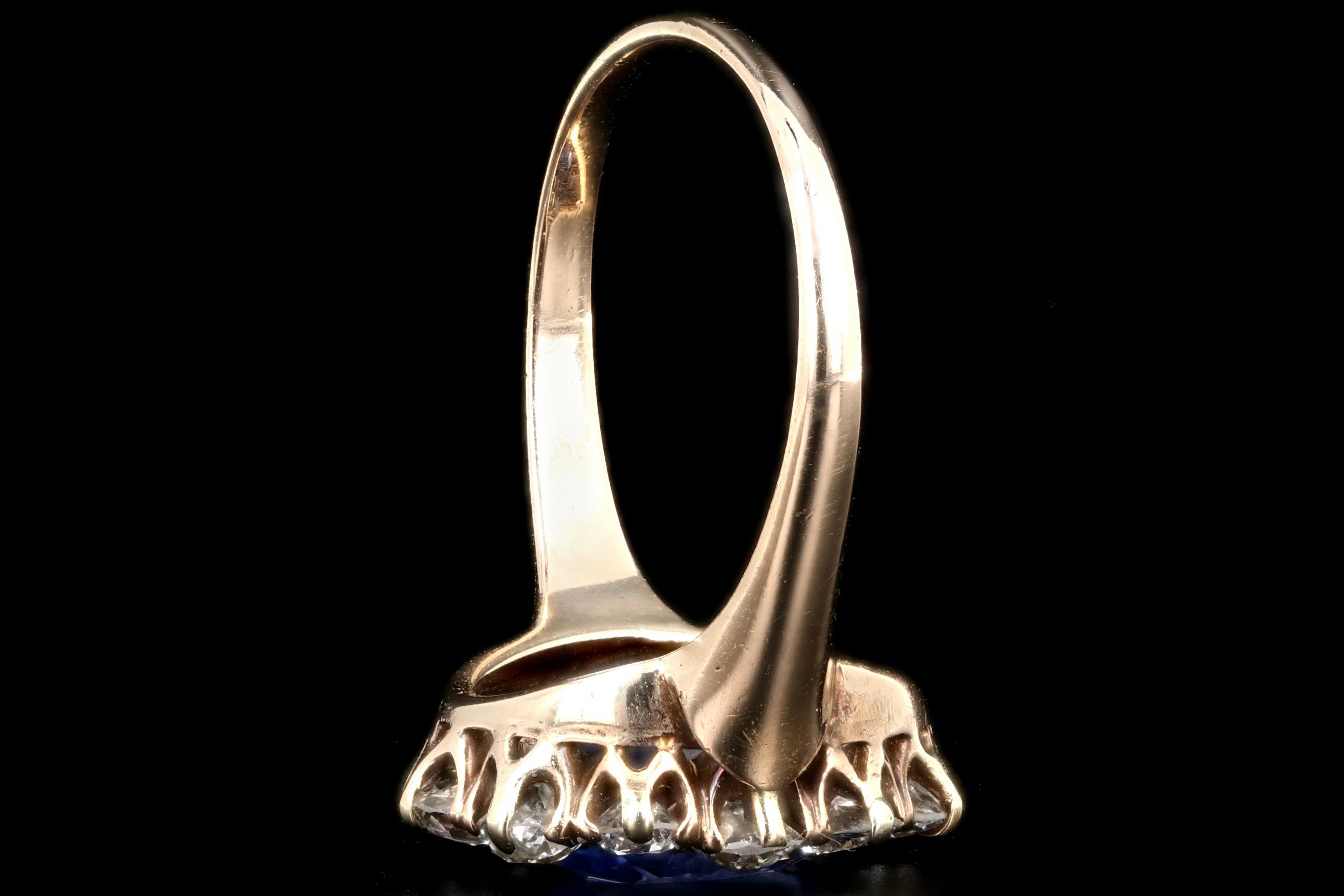 Victorian 14K Yellow Gold No Heat Ceylon 2.1 Carat Sapphire and Old Mine Diamond Ring GIA Certified - Queen May