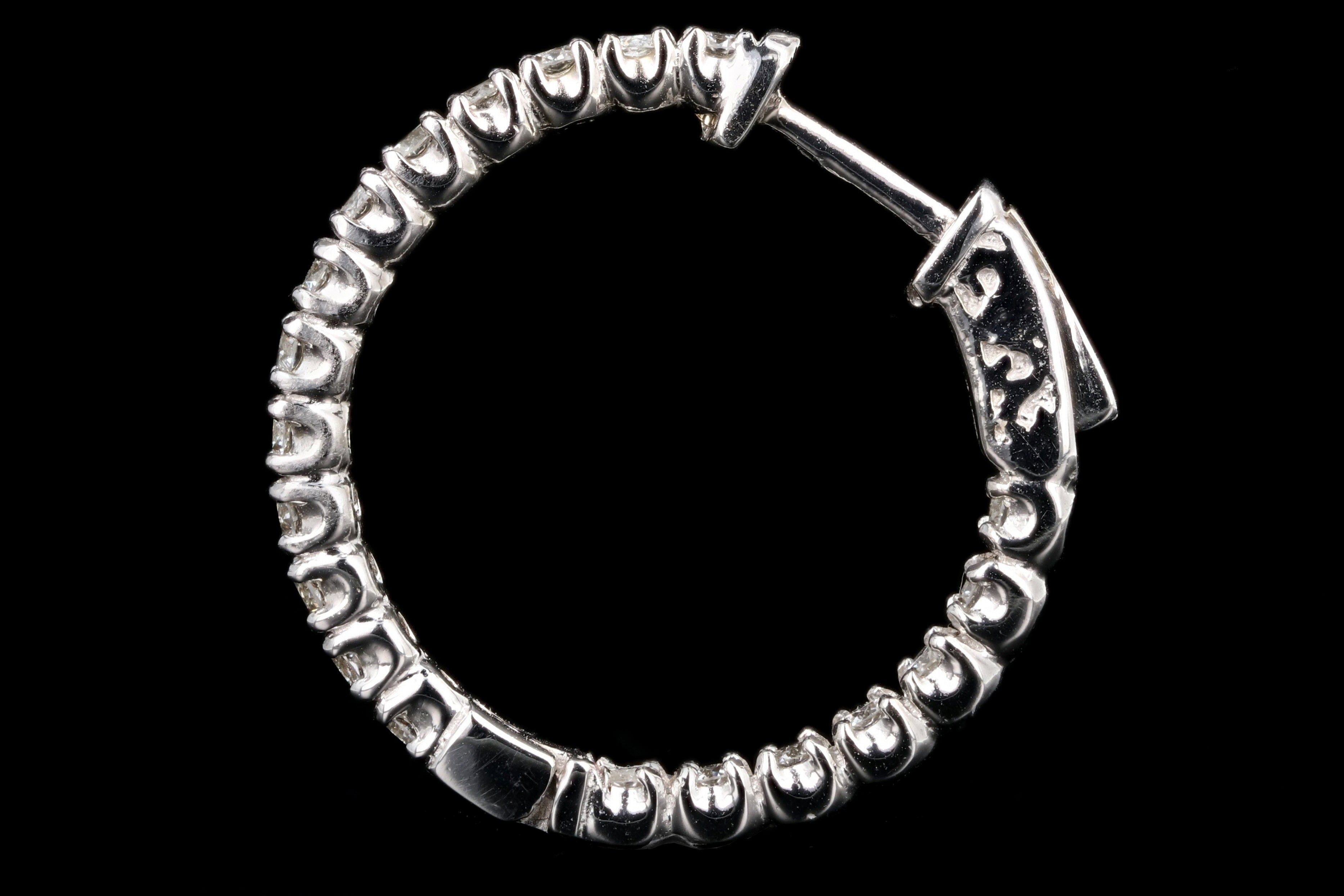 Modern 14K White Gold Round Brilliant Diamond In and Out Hoop Earrings - Queen May
