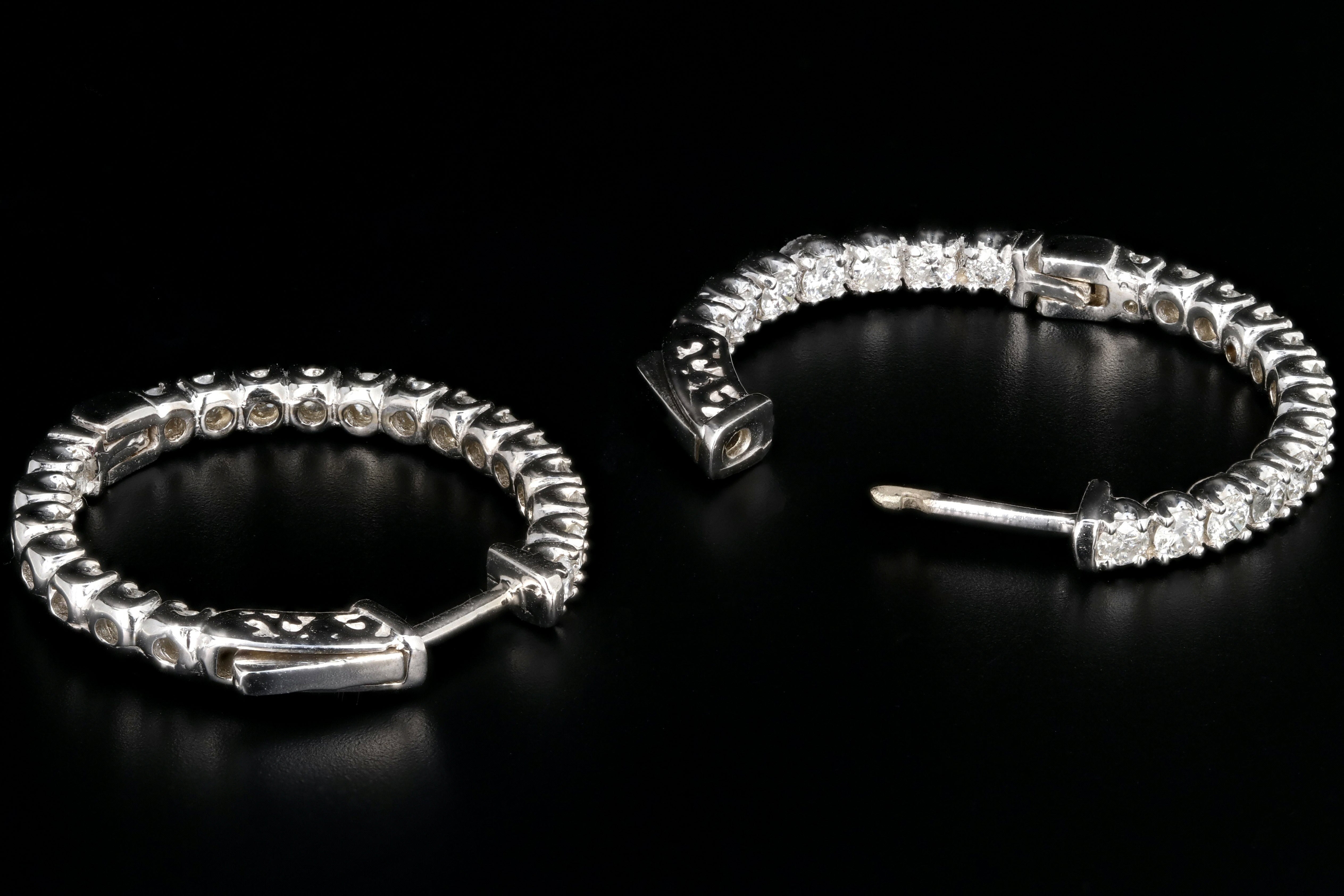 Modern 14K White Gold Round Brilliant Diamond In and Out Hoop Earrings - Queen May