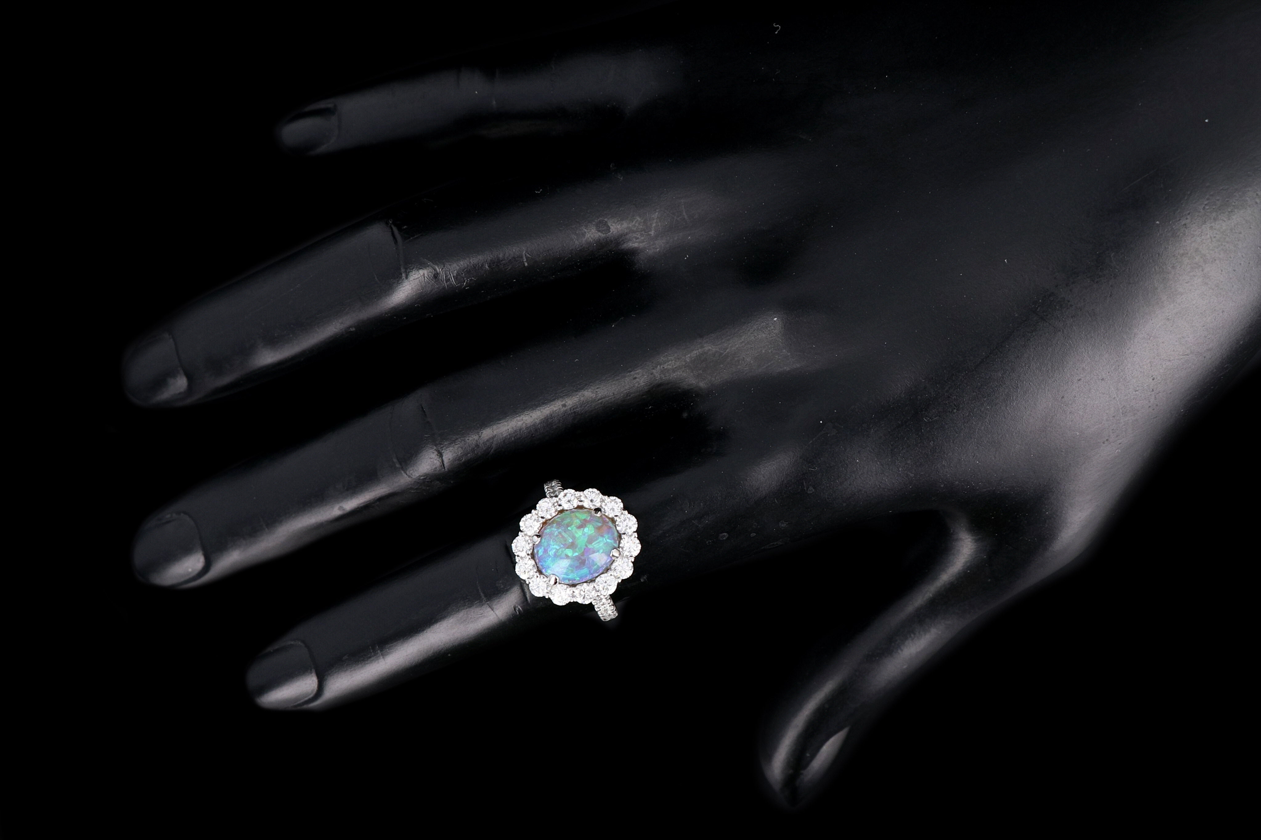 New 14K 2.98 Carat Opal and Diamond Halo Ring - Queen May