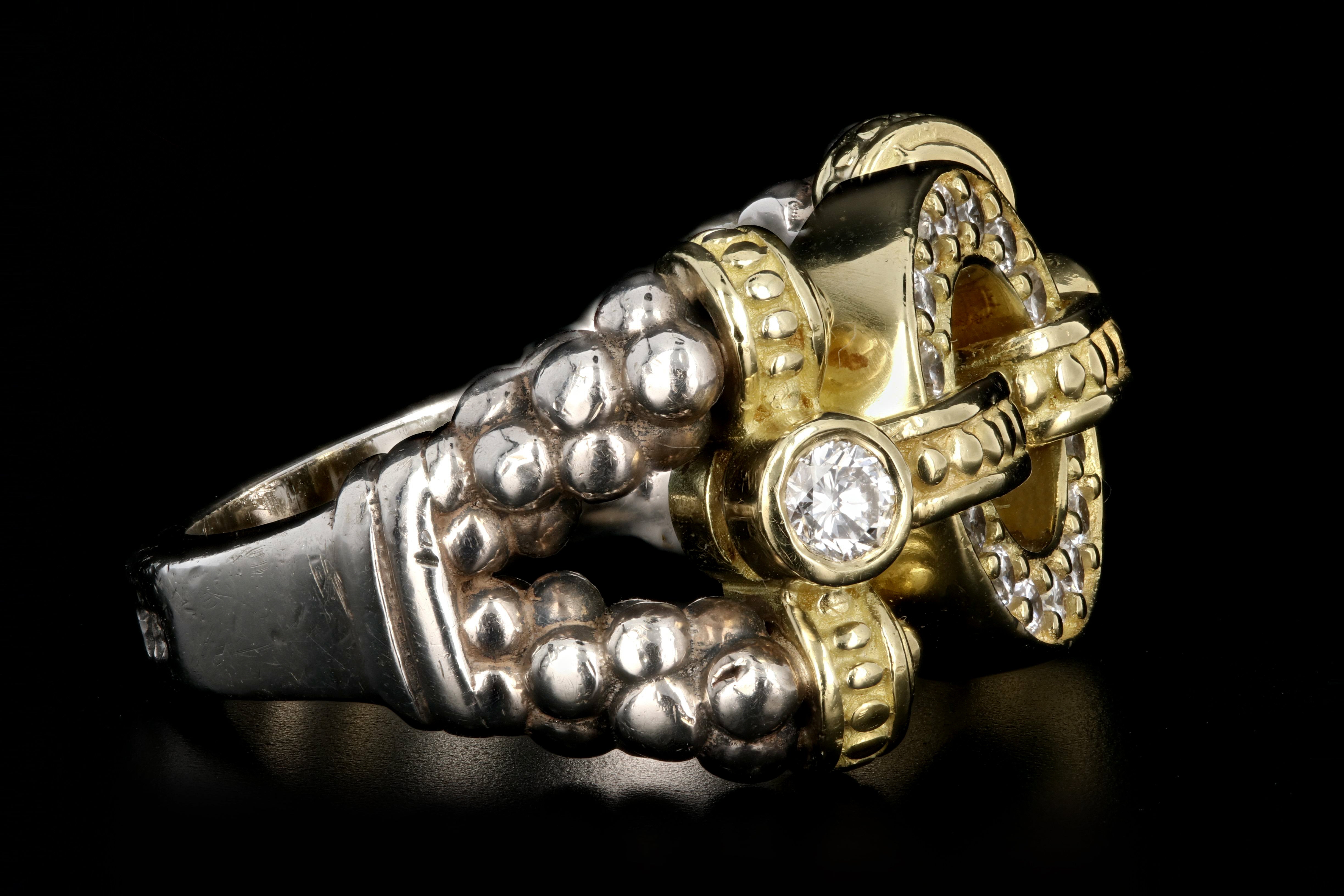 Modern Lagos 18K Yellow Gold and Sterling Silver .48 Carat Round Brilliant Cut Diamond Caviar Circle Game Ring - Queen May
