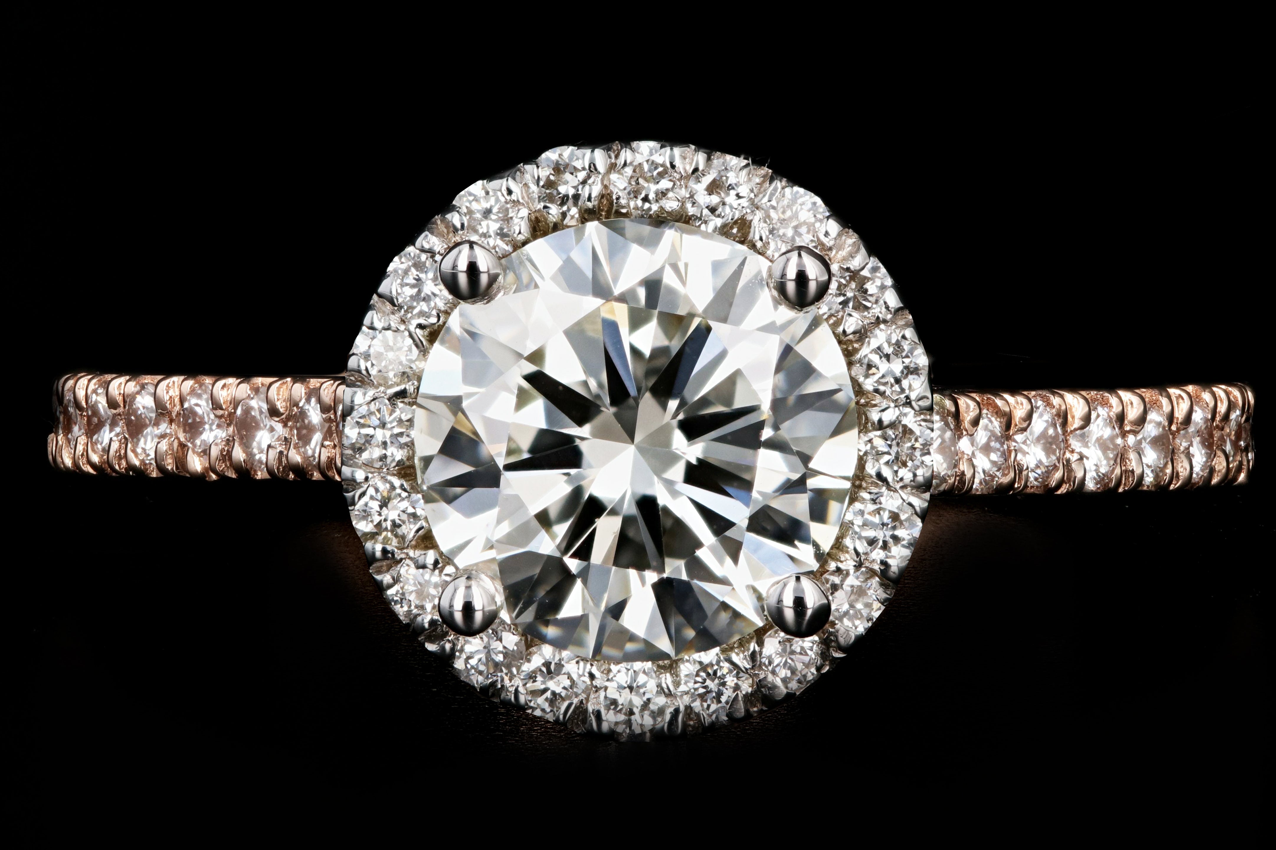 New 18K Rose Gold 1.23 Carat Round Brilliant Cut Halo Diamond Engagement Ring GIA Certified - Queen May