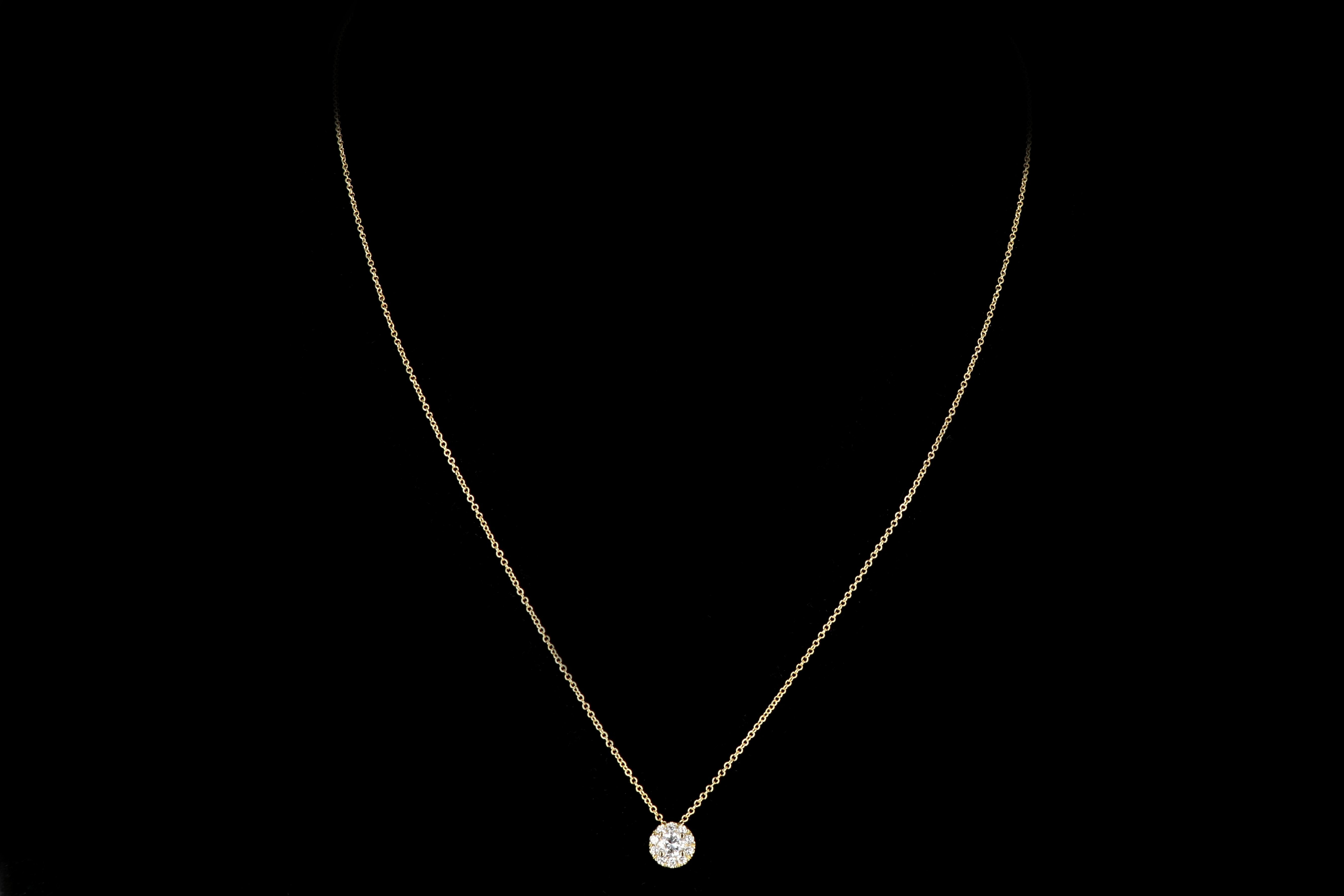 18K White, Yellow or Rose Gold .15 Carat Diamond Halo Necklace - Queen May