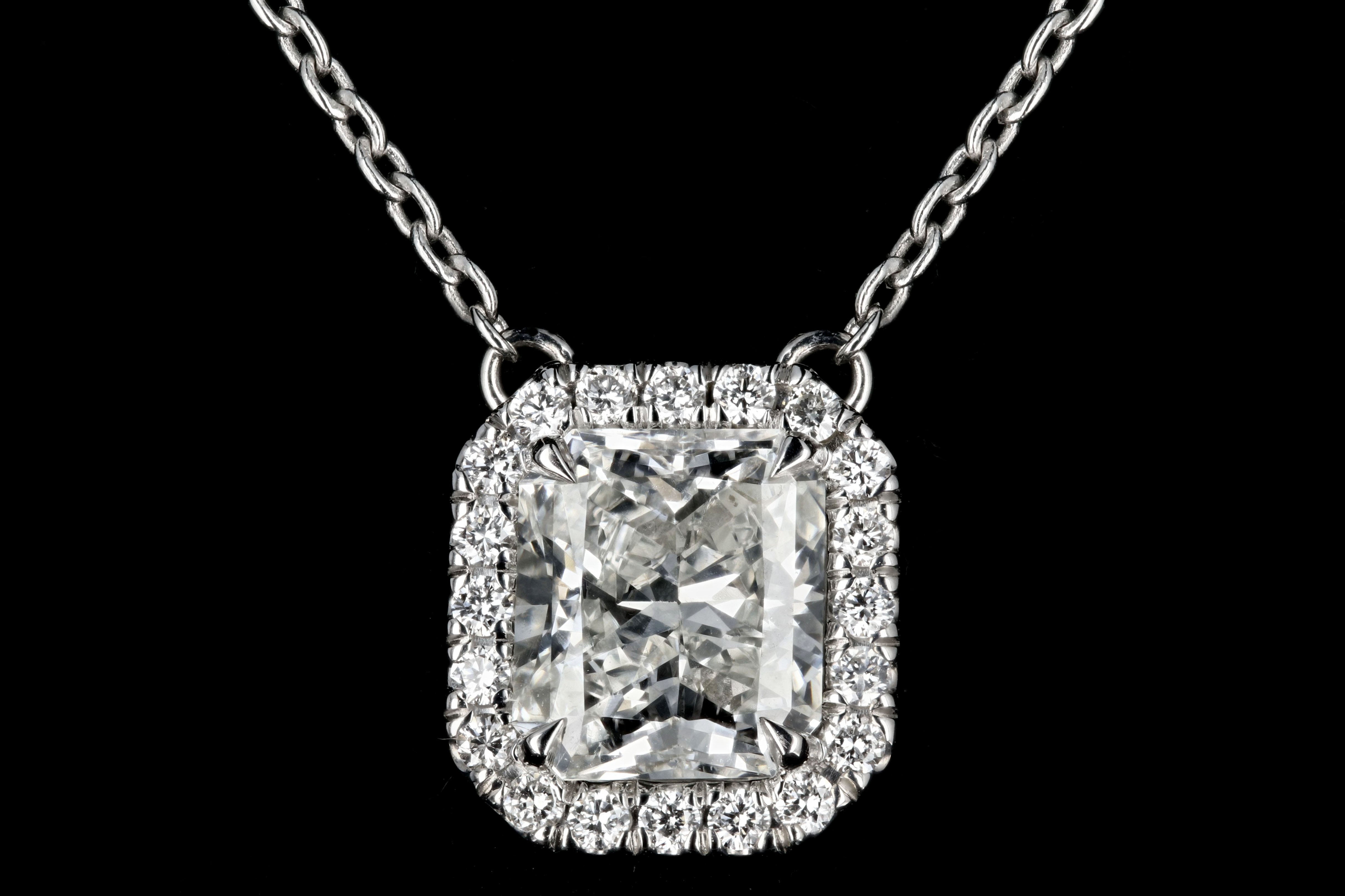 New 14K White Gold 1.06 Carat Radiant Cut Halo Necklace GIA Certified - Queen May
