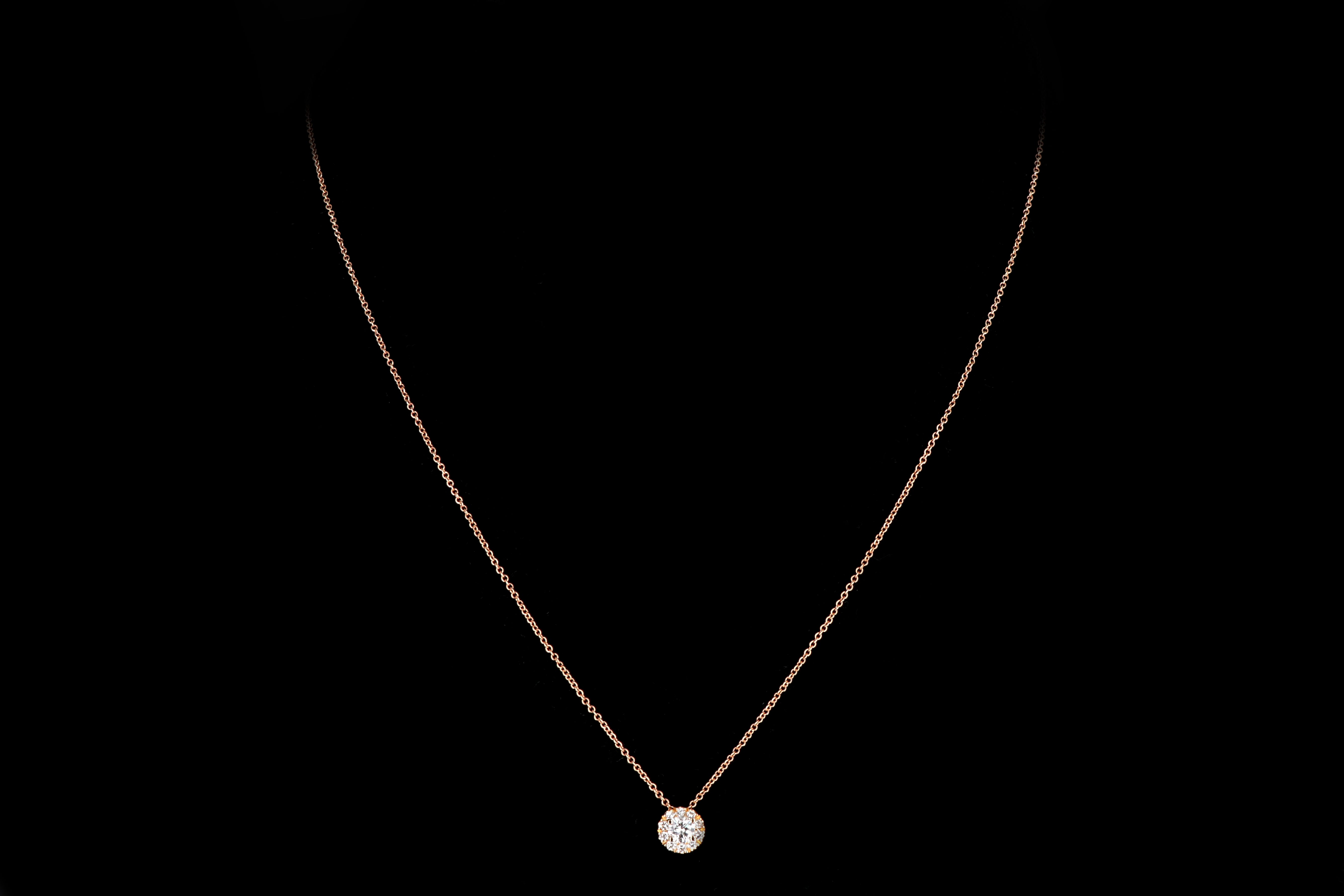 18K White, Yellow or Rose Gold .15 Carat Diamond Halo Necklace - Queen May