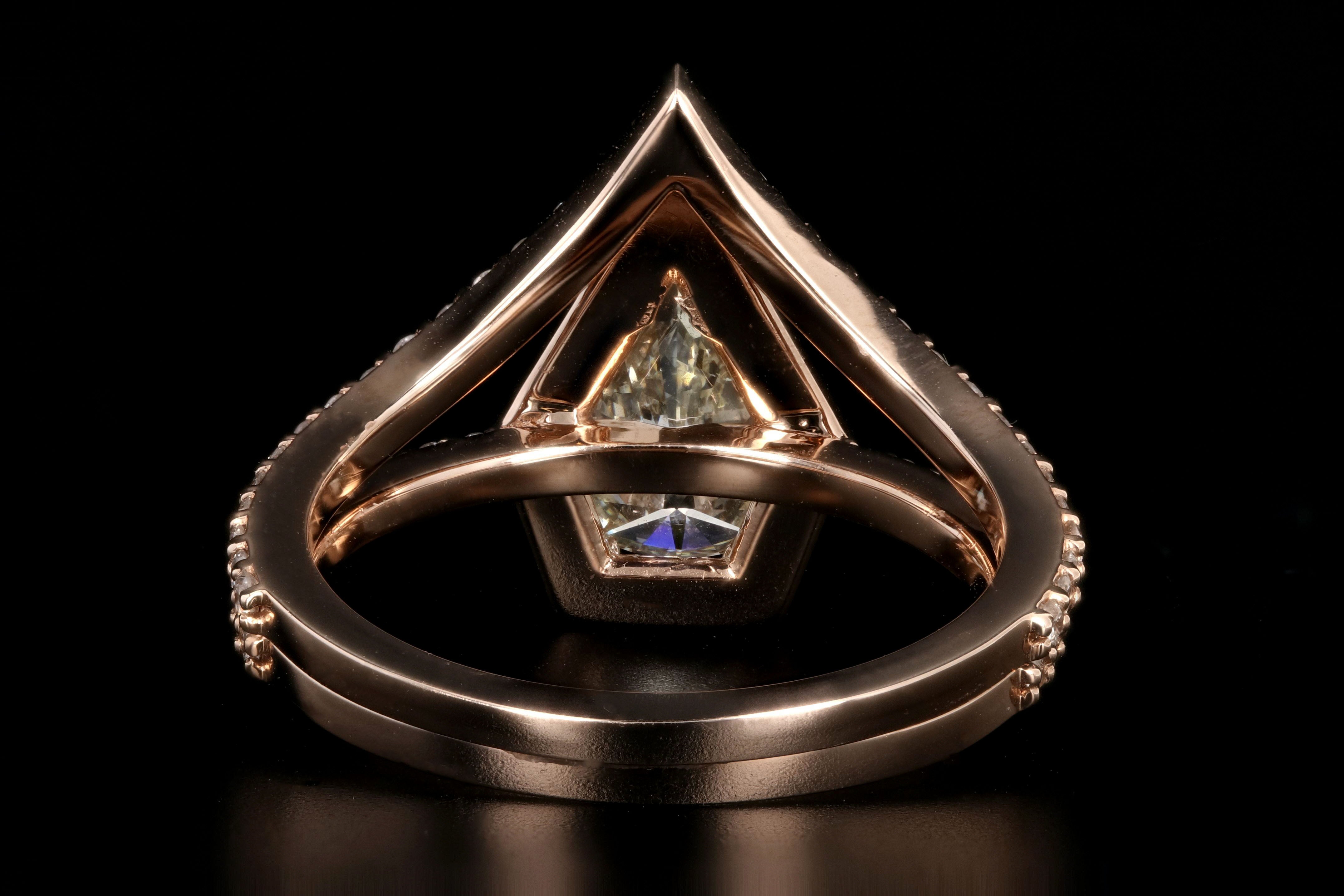 14K Rose Gold Pear Diamond Halo Engagement Ring w/ Matching Jacket Band Set - Queen May