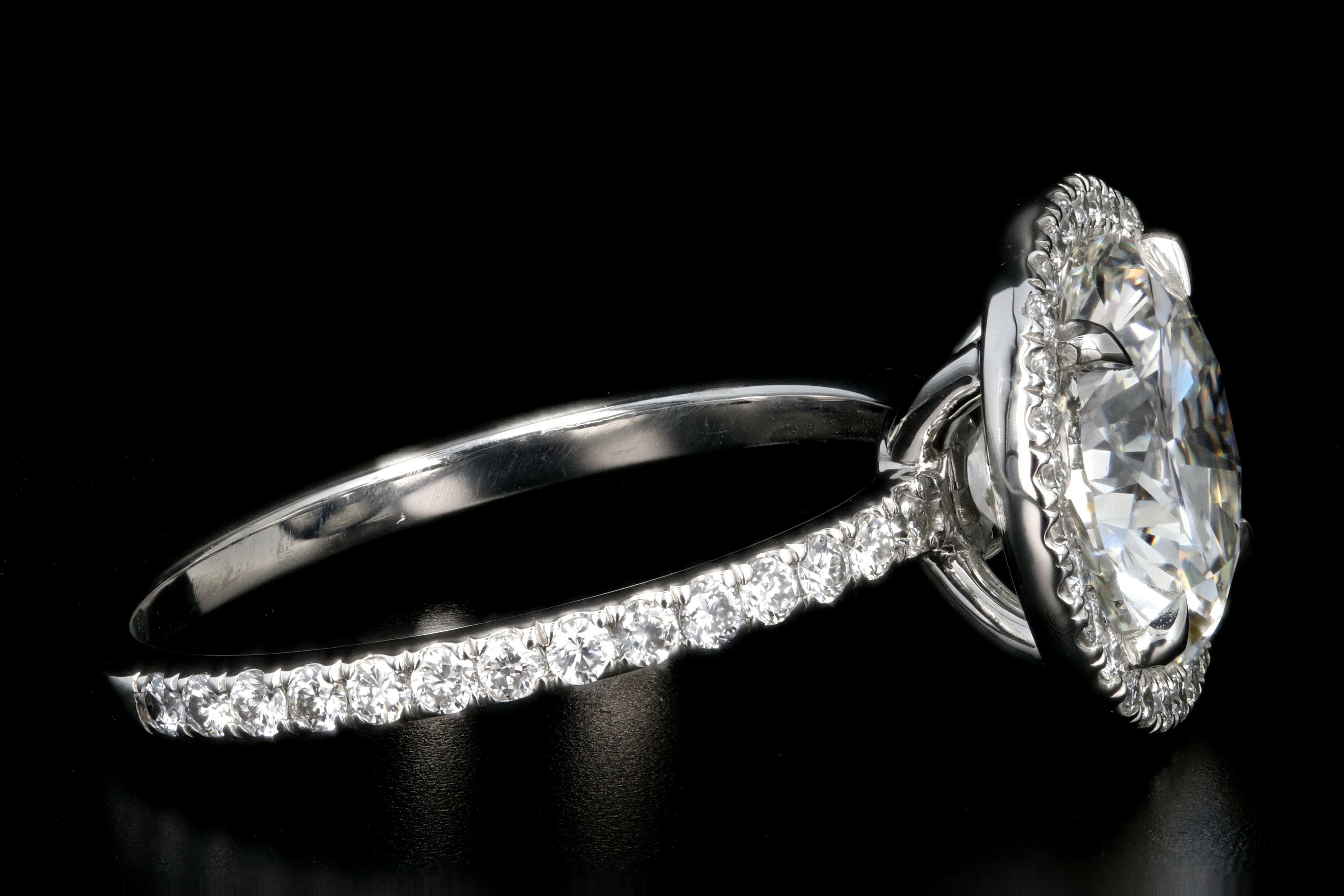 New Platinum 3.01 Carat Round Brilliant Cut Diamond Halo Engagement Ring GIA Certified - Queen May