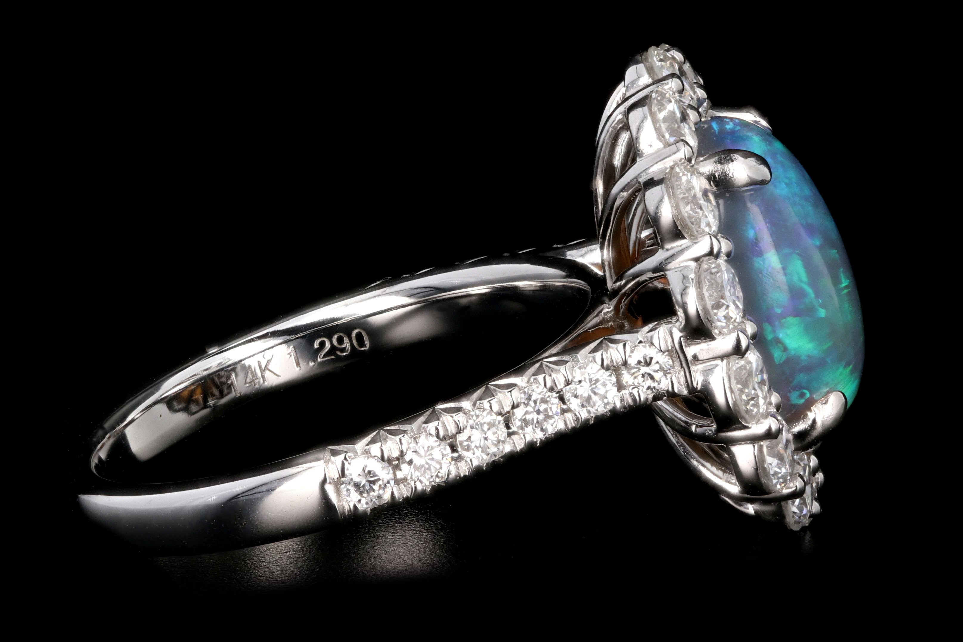 New 14K 2.98 Carat Opal and Diamond Halo Ring - Queen May