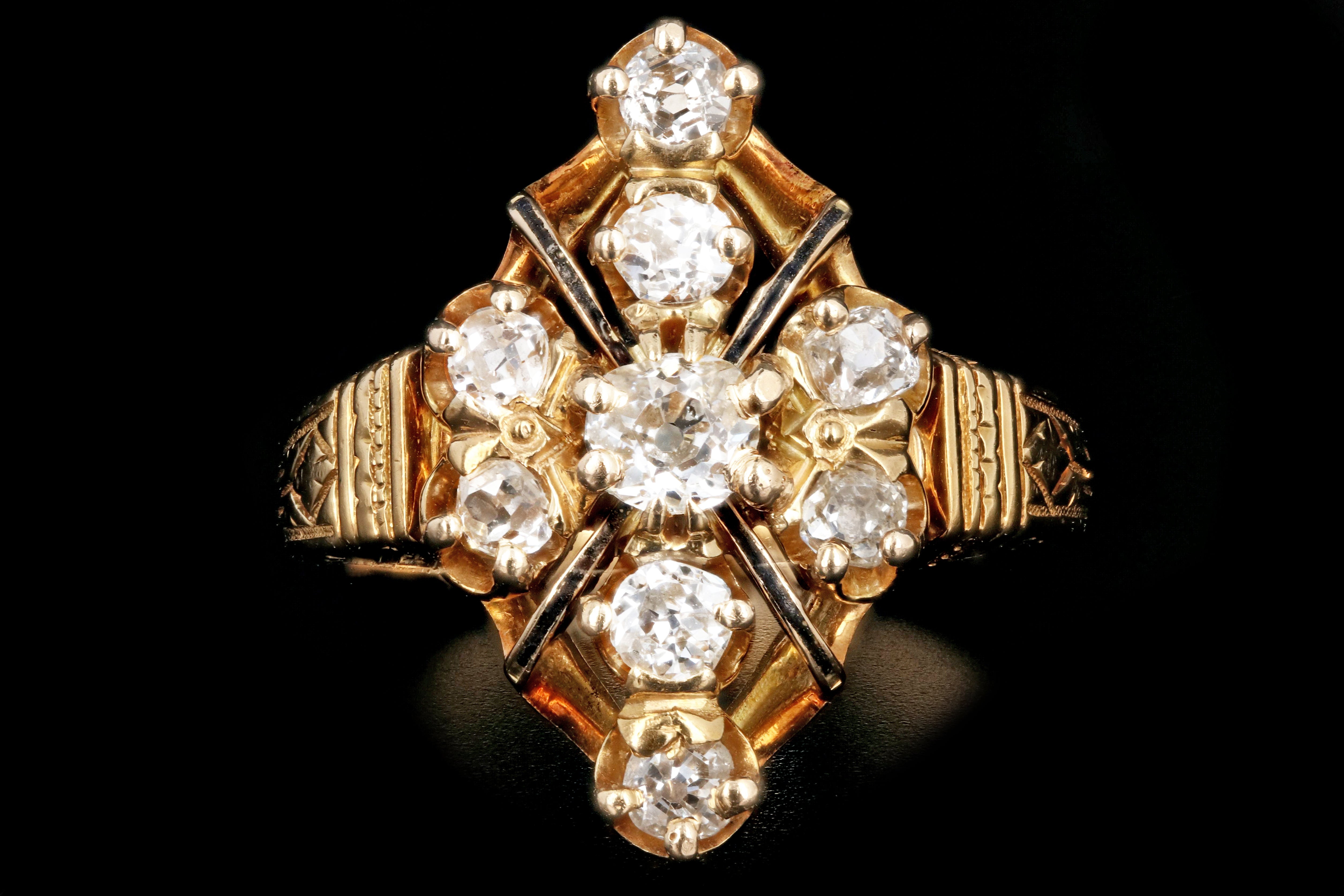 Victorian 18K Yellow Gold 1  Carat Old Mine Cut Diamond Ring - Queen May