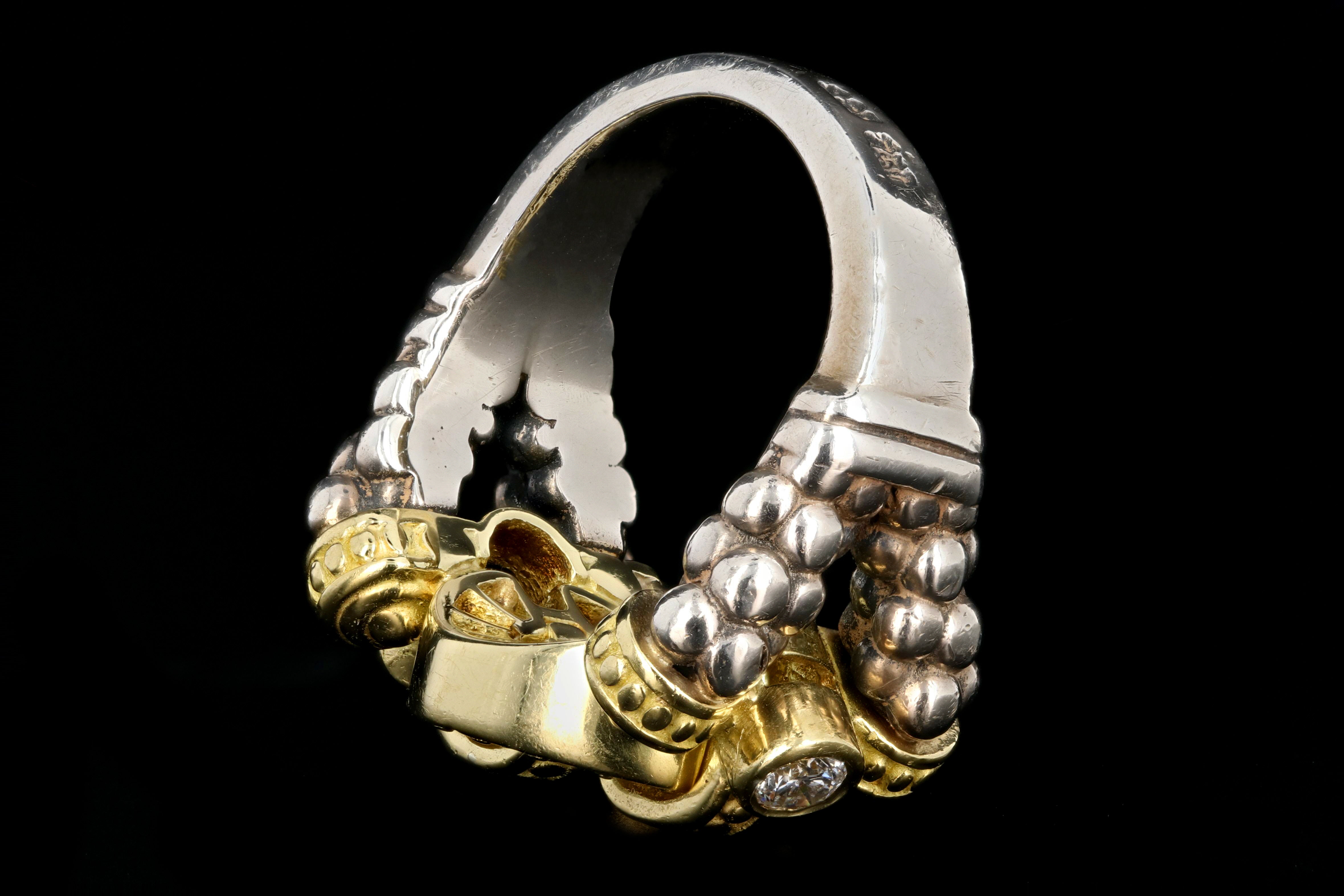 Modern Lagos 18K Yellow Gold and Sterling Silver .48 Carat Round Brilliant Cut Diamond Caviar Circle Game Ring - Queen May