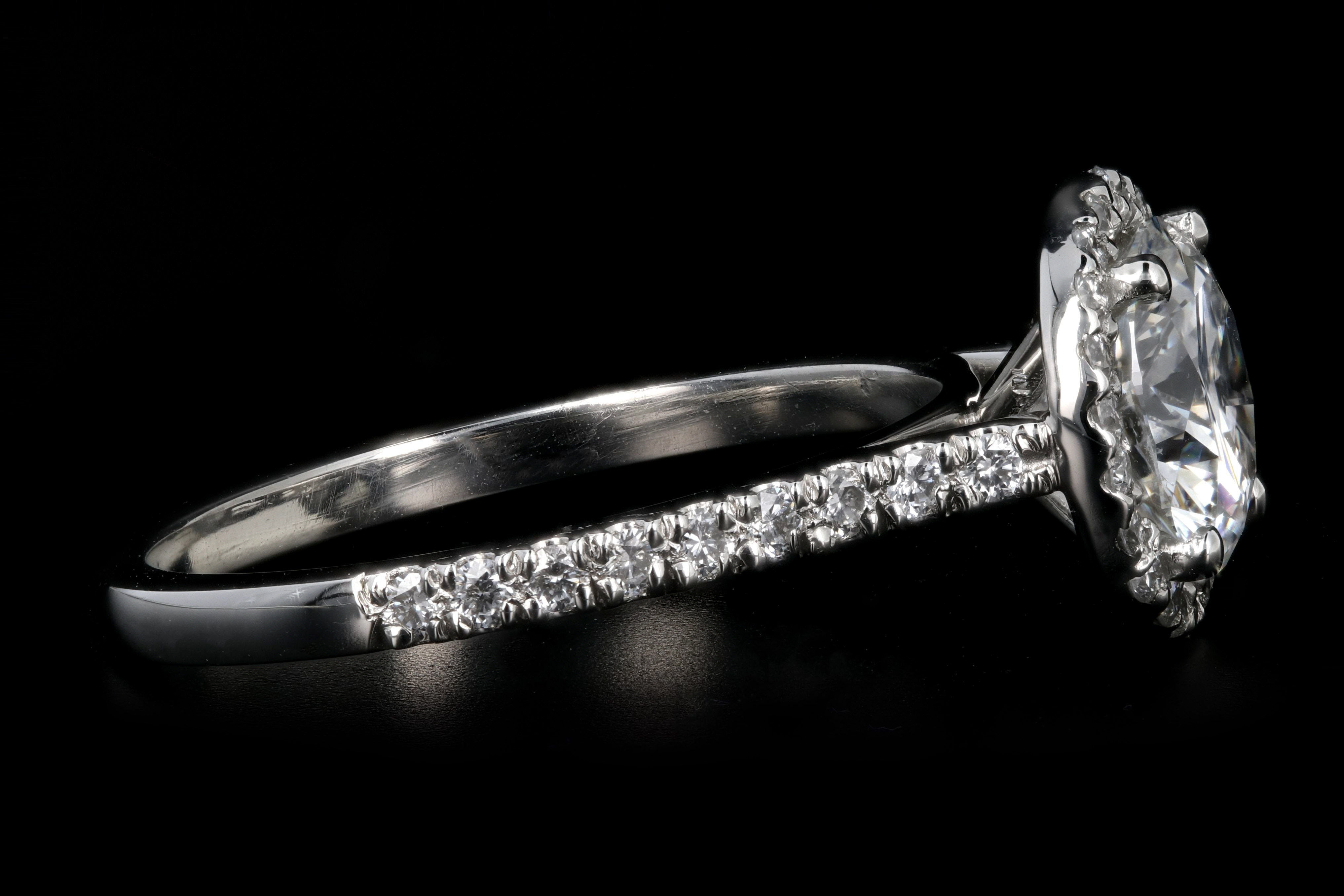 New Platinum 1.56 Carat Round Brilliant Cut Diamond Halo Engagement Ring GIA Certified - Queen May