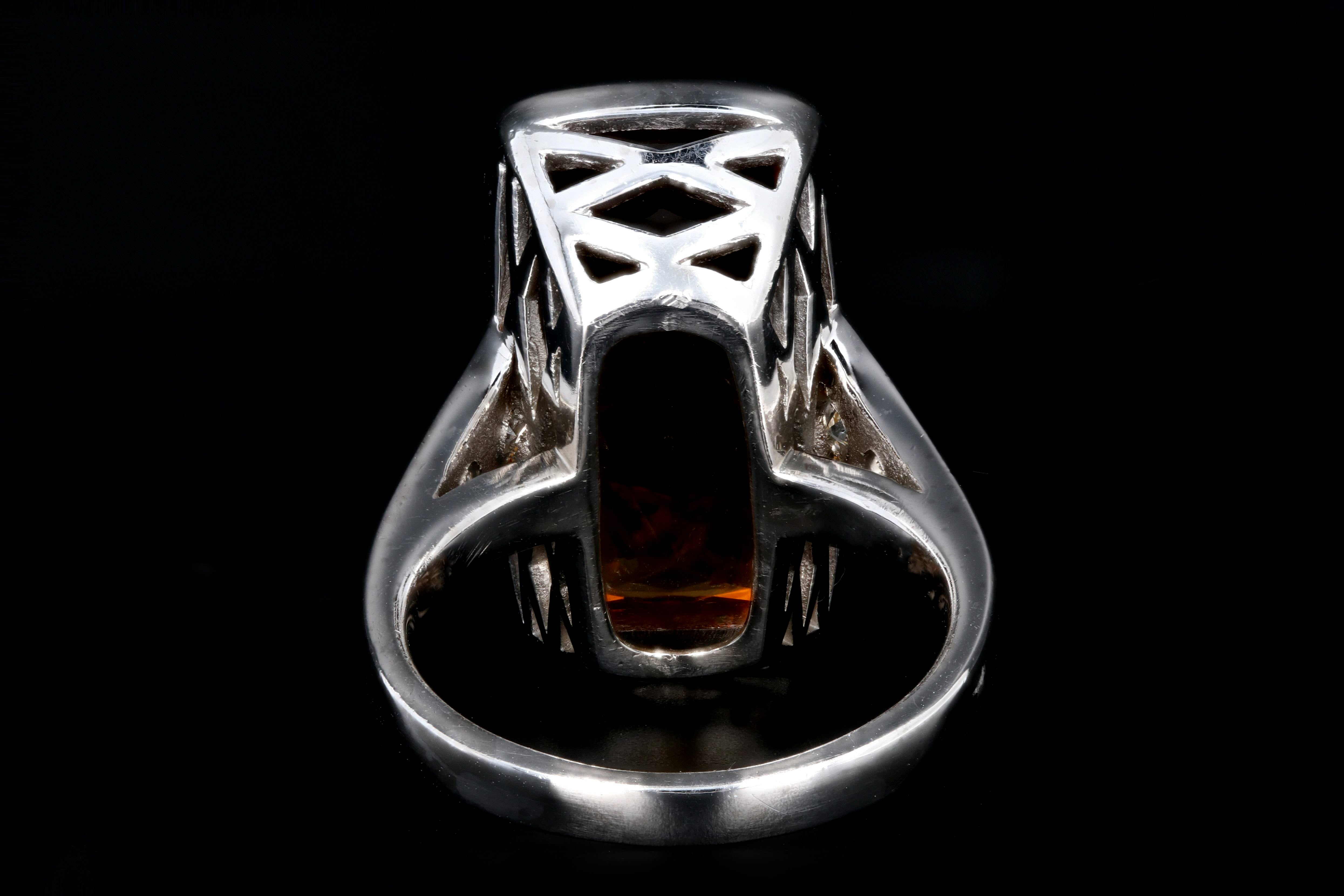 Modern 18K White Gold 11.2 Carat Citrine and Diamond Cocktail Ring - Queen May