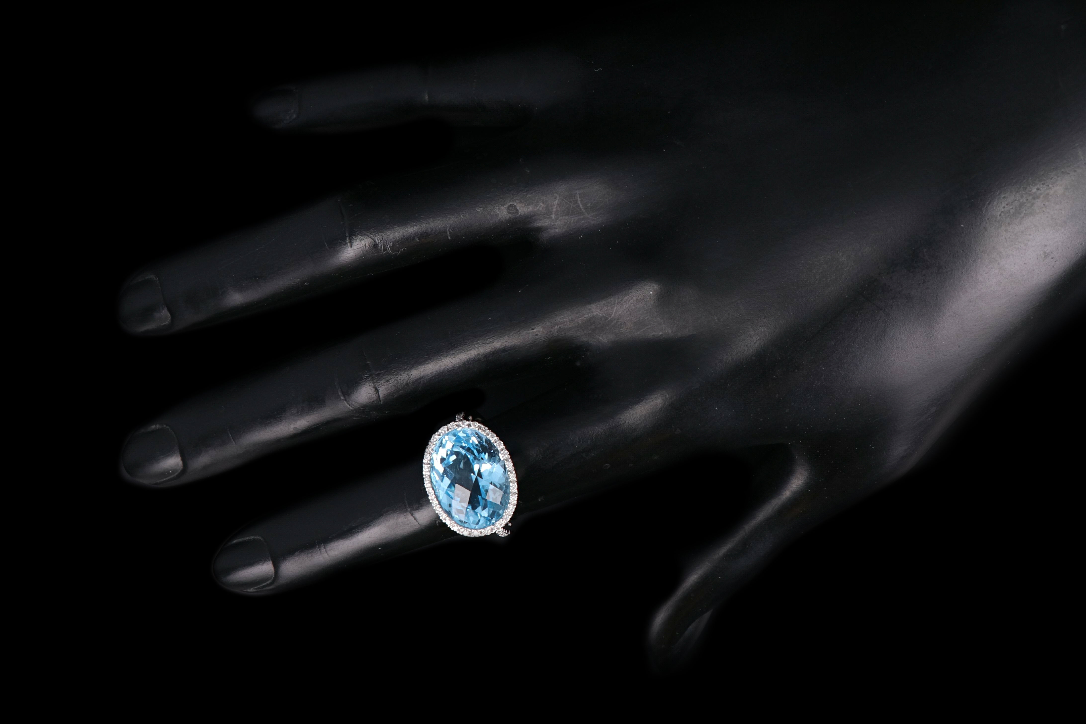 Modern 14K White Gold 13 Carat Blue Topaz and Diamond Ring - Queen May