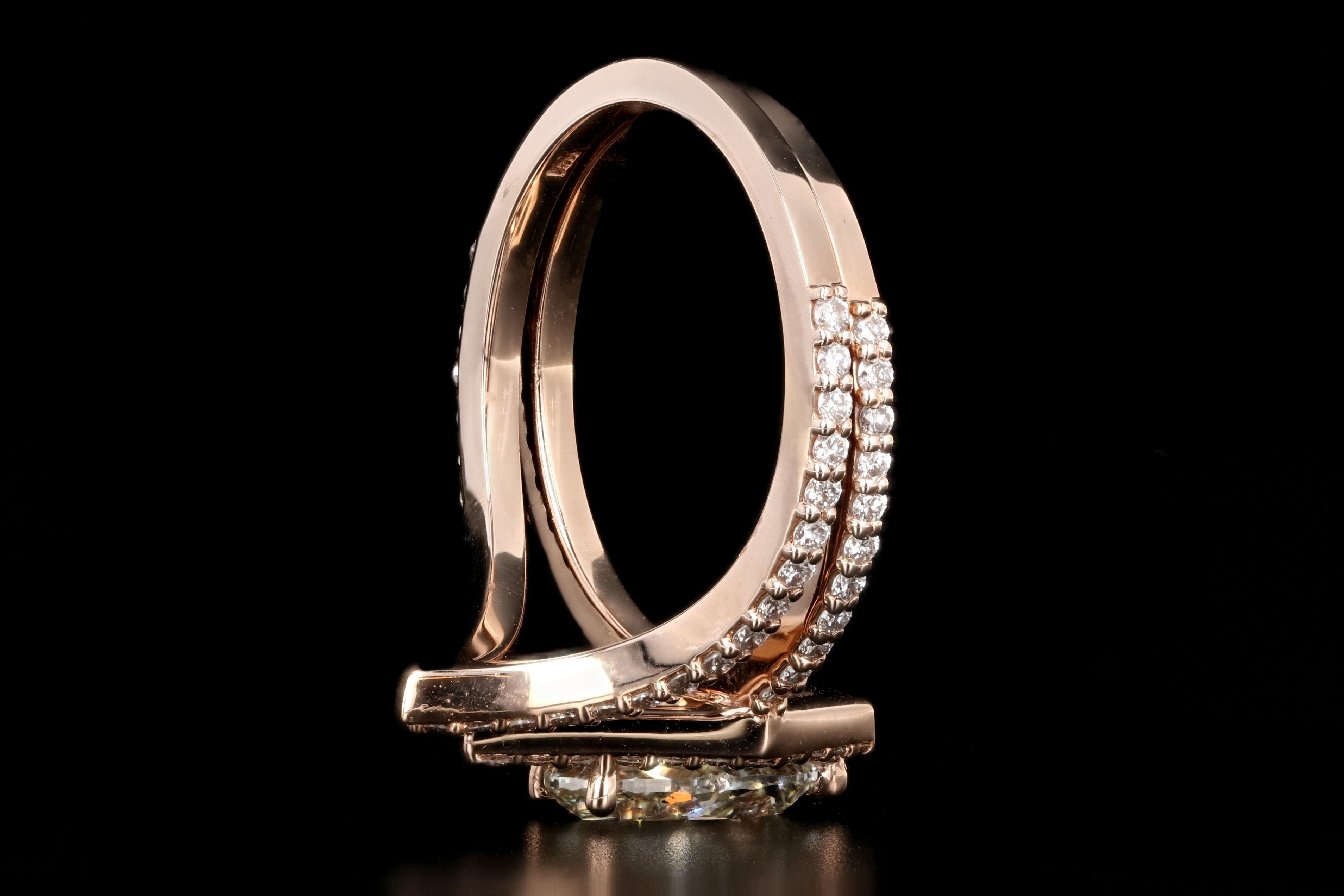 14K Rose Gold Pear Diamond Halo Engagement Ring w/ Matching Jacket Band Set - Queen May