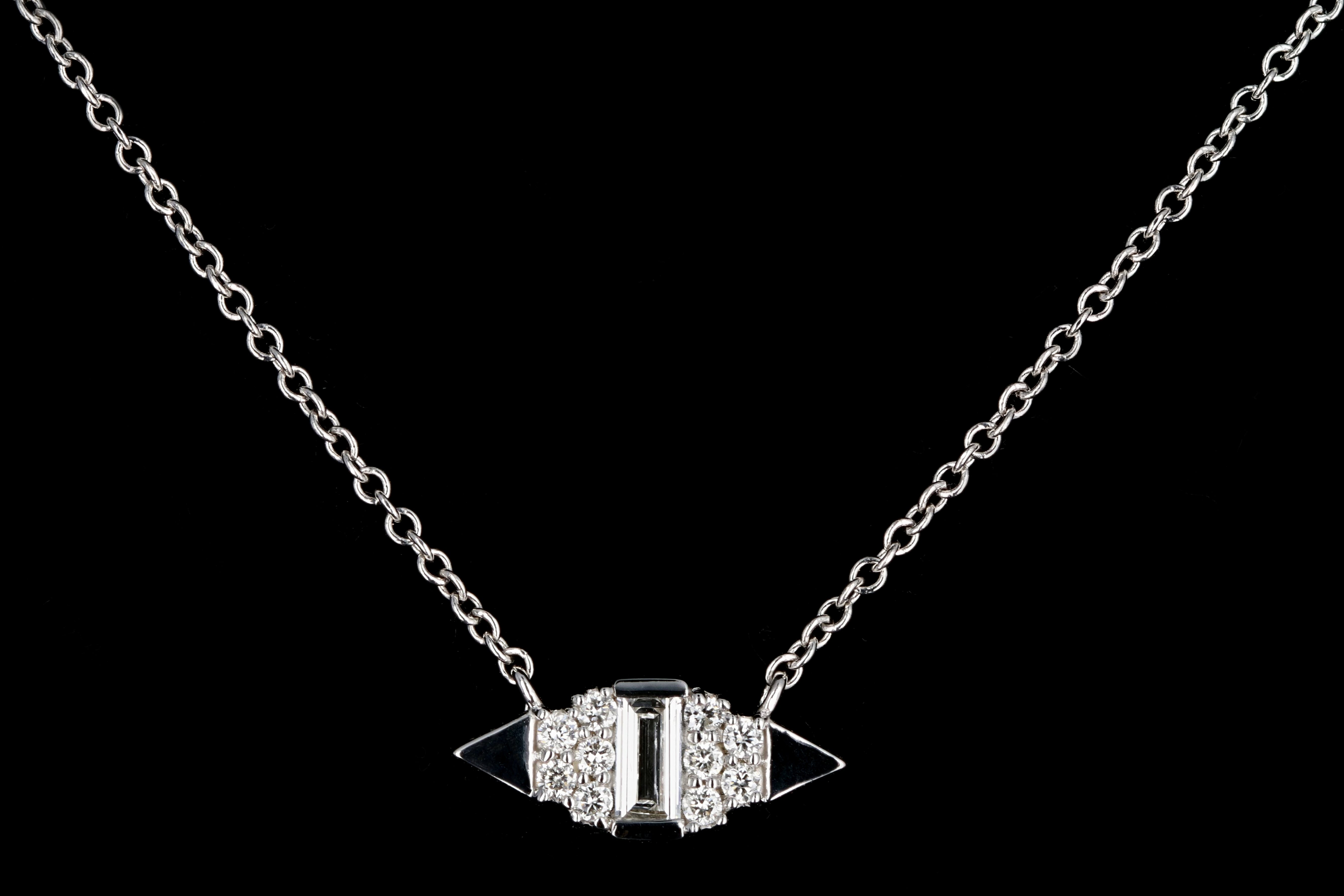 New 14K White Gold Straight Baguette Diamond Necklace - Queen May