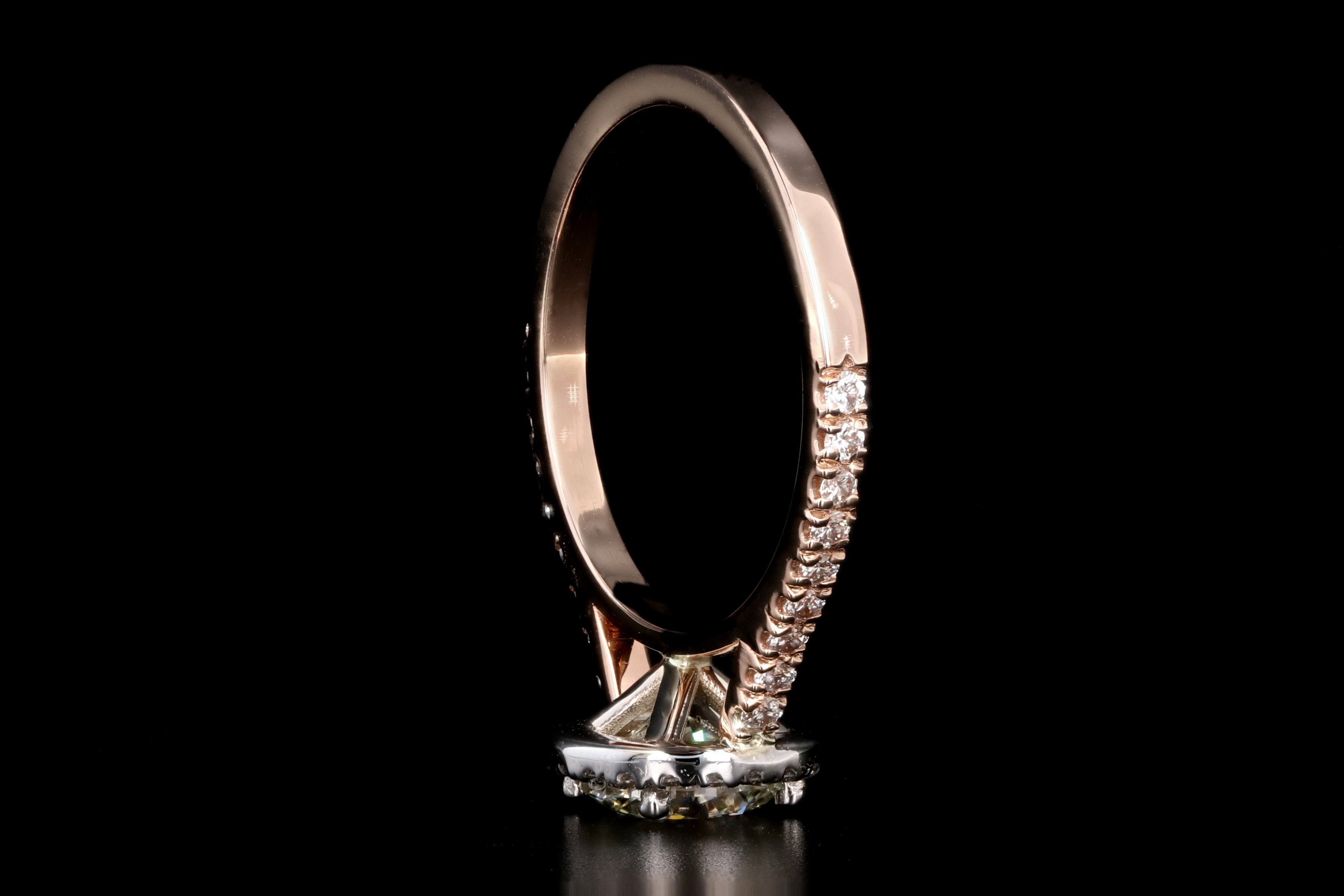 New 18K Rose Gold 1.23 Carat Round Brilliant Cut Halo Diamond Engagement Ring GIA Certified - Queen May