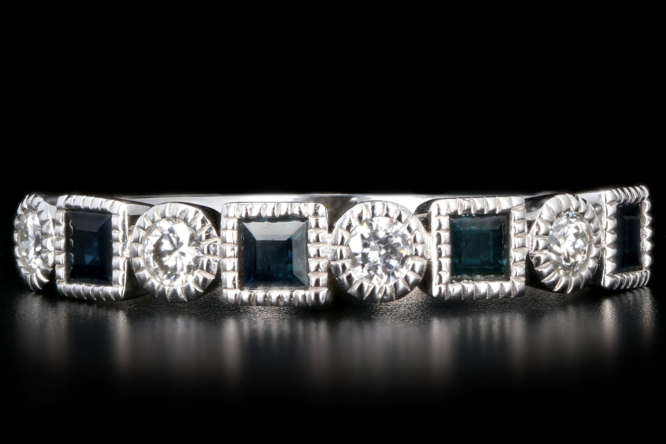 New 14K White Gold 1/5 Carat Diamond and Sapphire Anniversary Band - Queen May