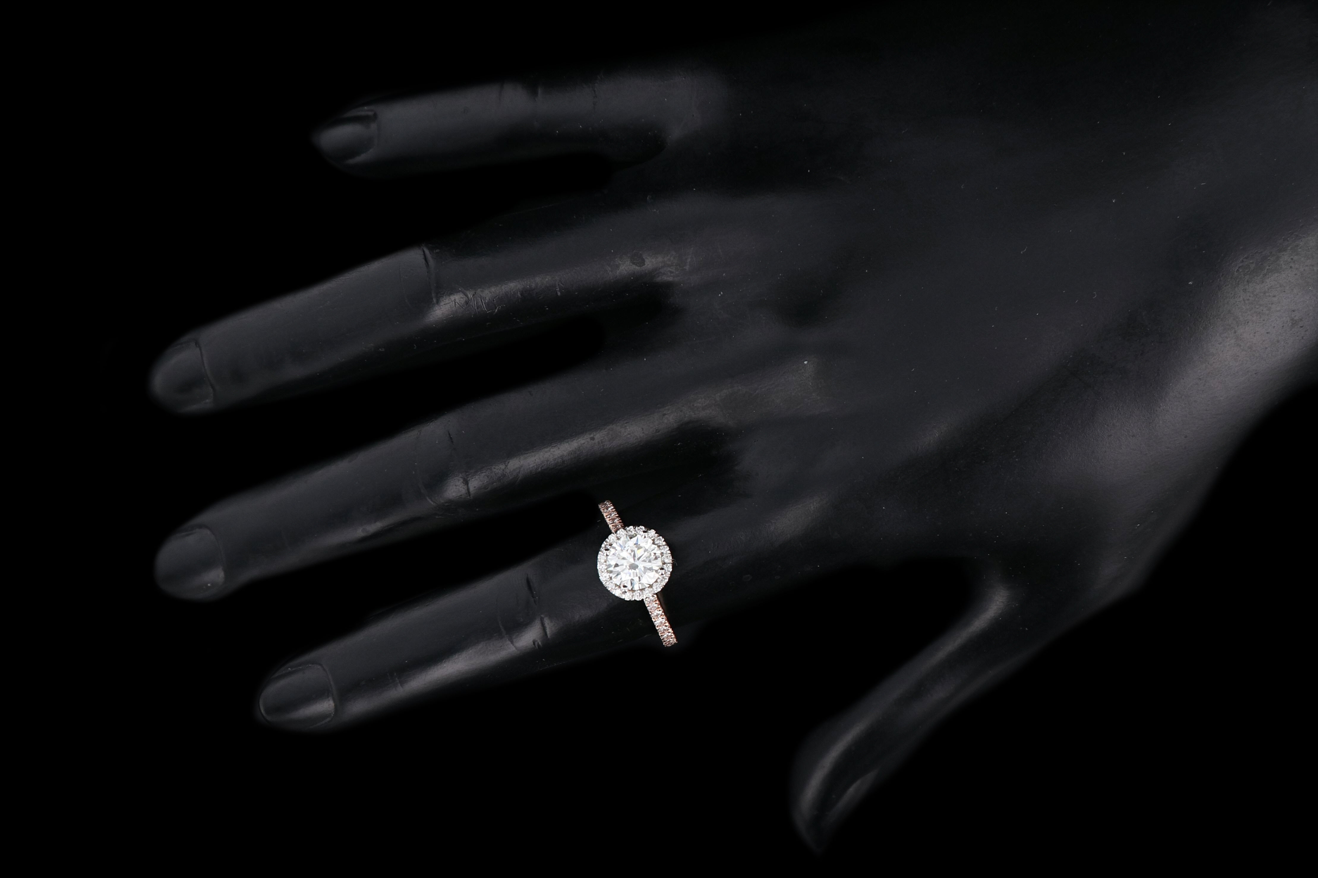 New 18K Rose Gold 1.23 Carat Round Brilliant Cut Halo Diamond Engagement Ring GIA Certified - Queen May