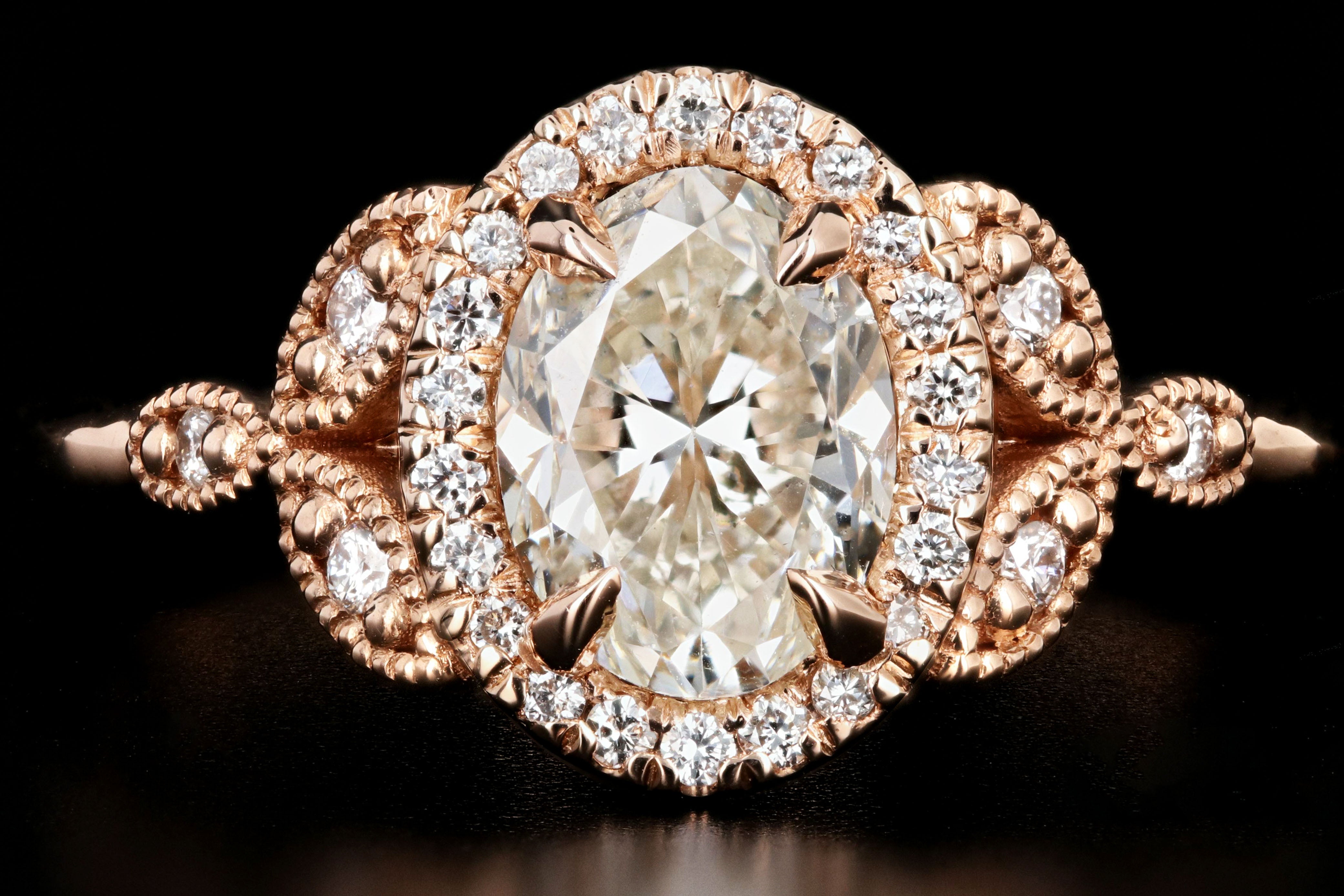 New 18K Rose Gold 1.22 Carat Oval Cut Diamond Halo Engagement Ring GIA Certified - Queen May