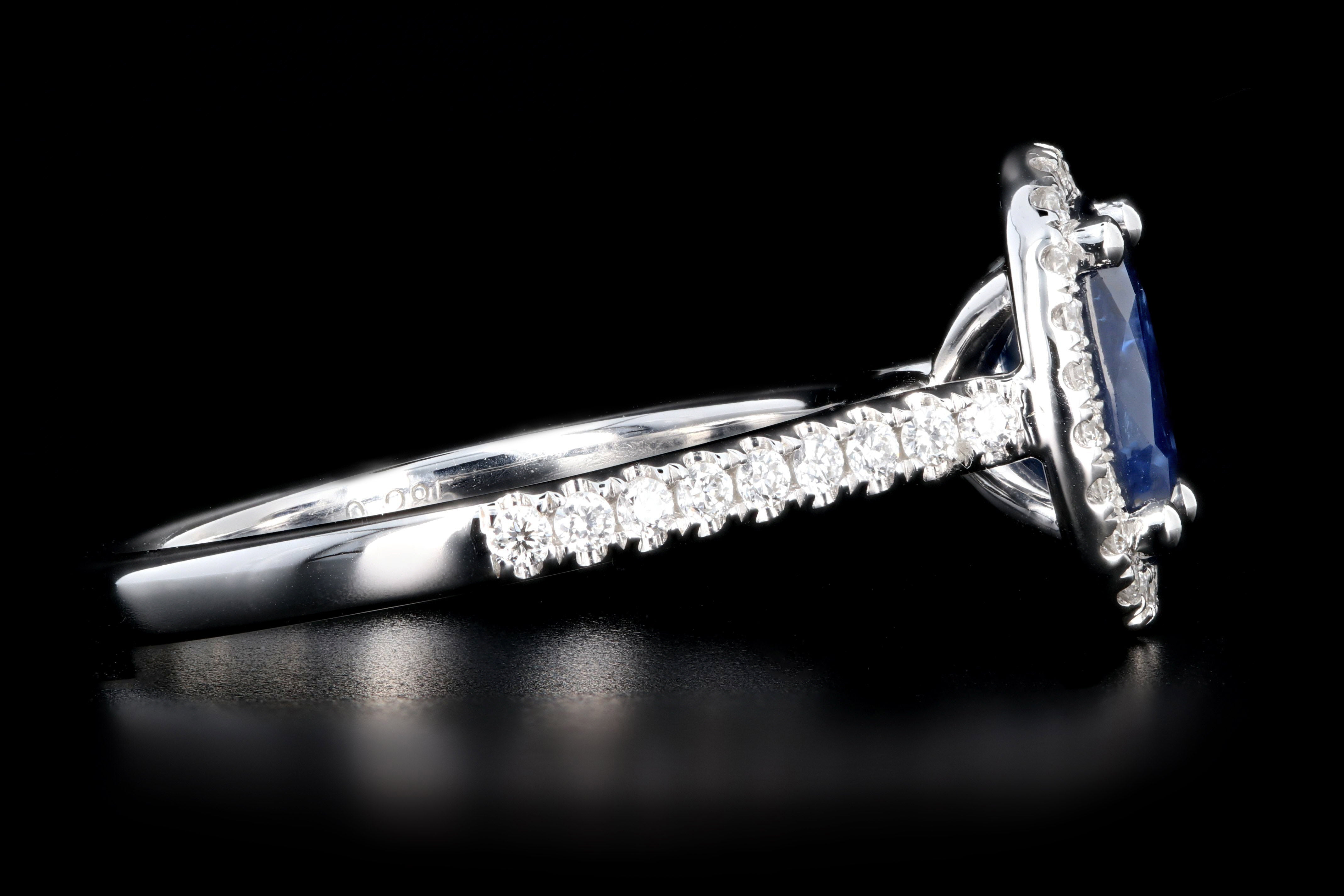 New 14K White Gold 1.58 Carat Oval Cut Sapphire and Diamond Halo Ring - Queen May