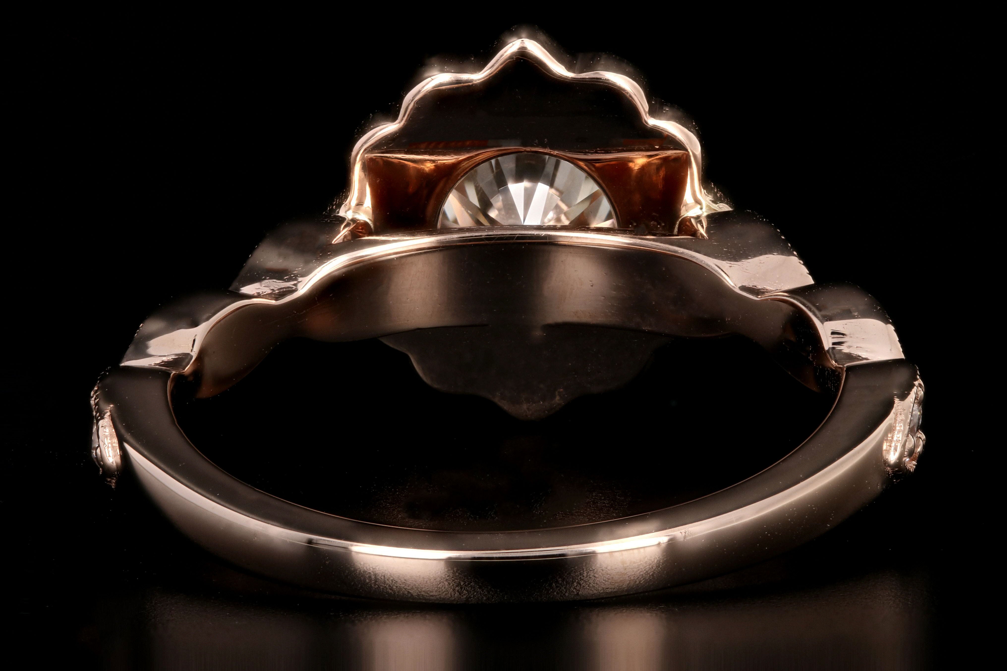 New 14K Rose Gold 1.02 Carat Round Brilliant Cut Diamond Engagement Ring GIA Certified - Queen May
