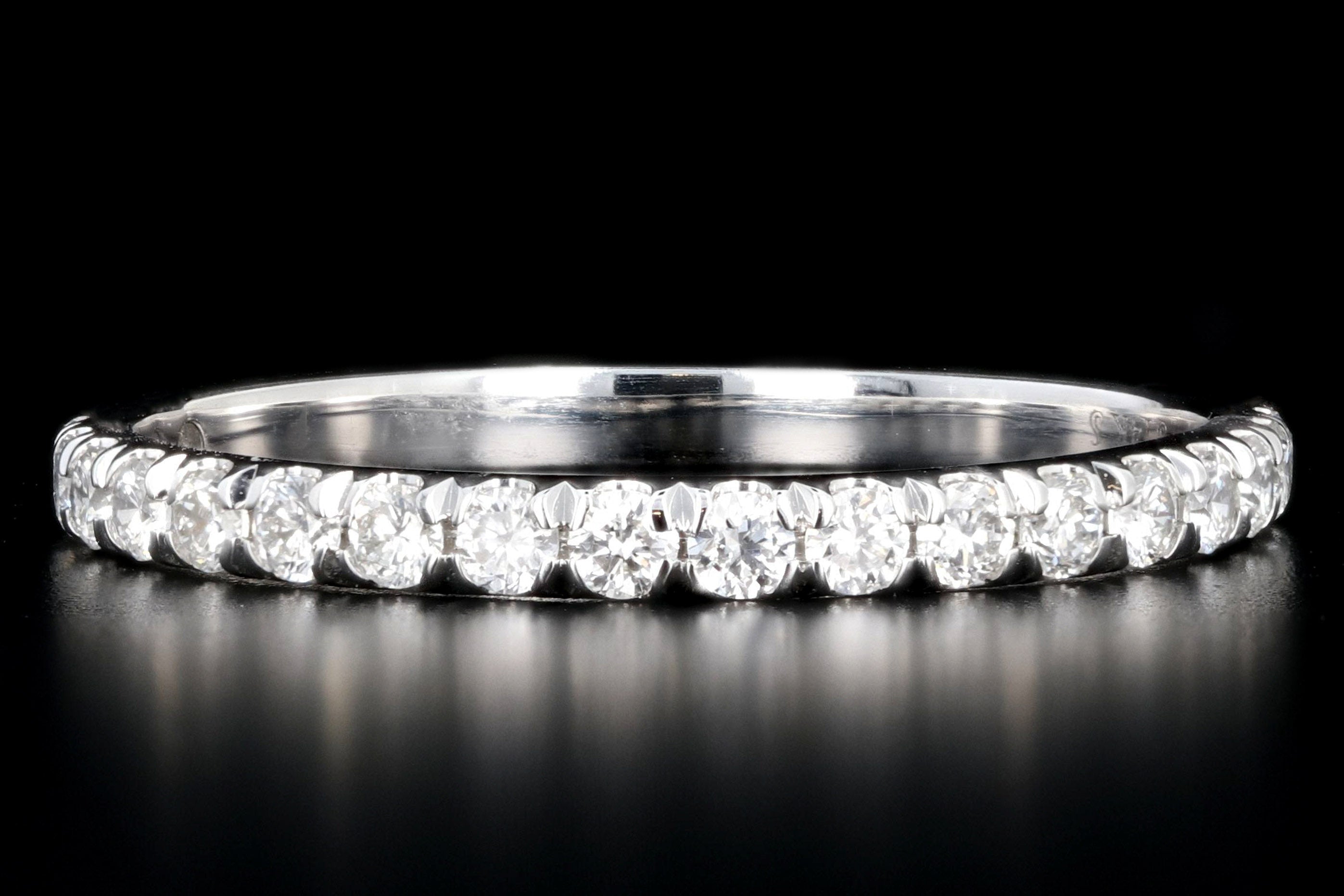 New 14K White Gold 3/8 Carat Round Brilliant Cut Diamond French Set Band - Queen May