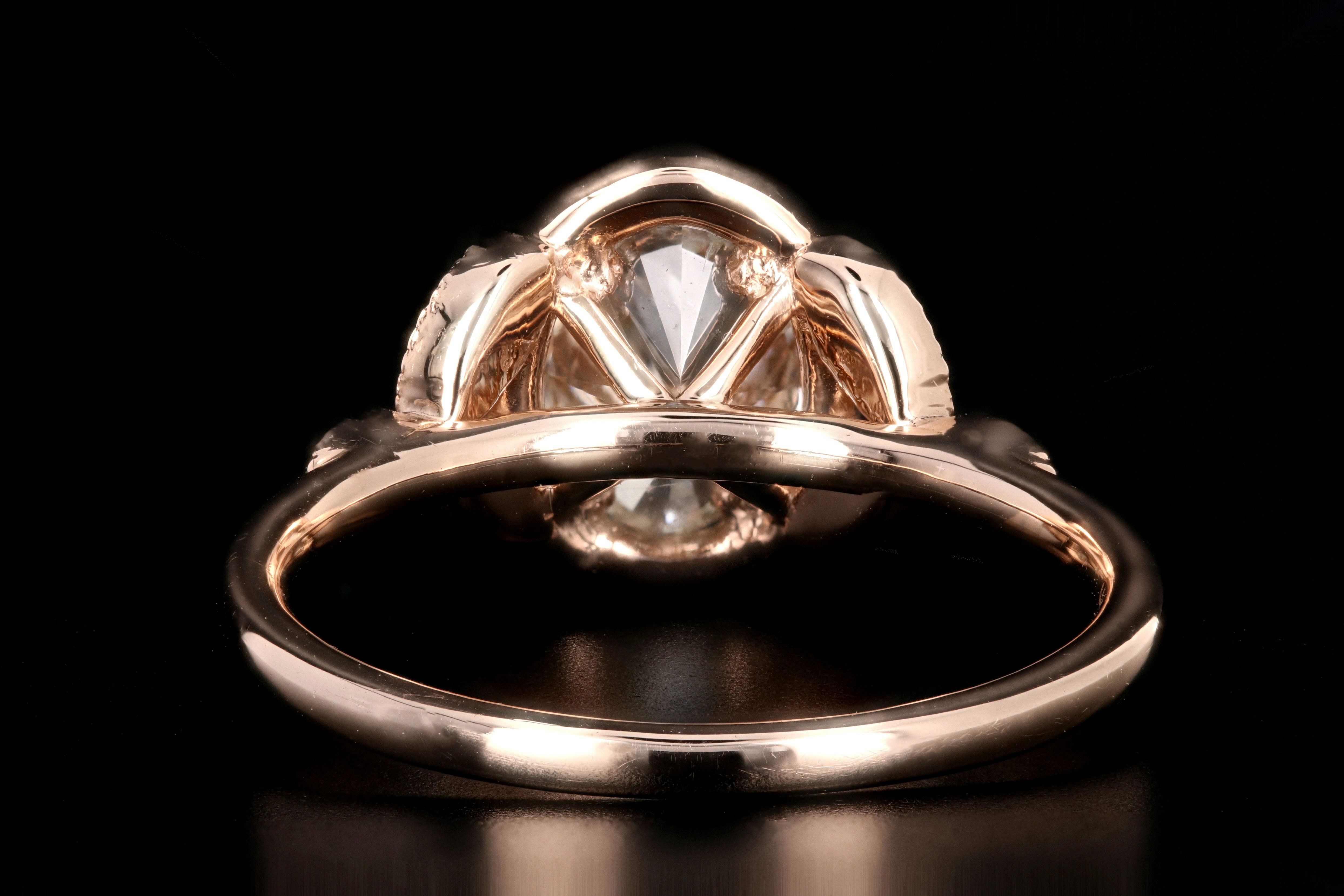 New 18K Rose Gold 1.22 Carat Oval Cut Diamond Halo Engagement Ring GIA Certified - Queen May